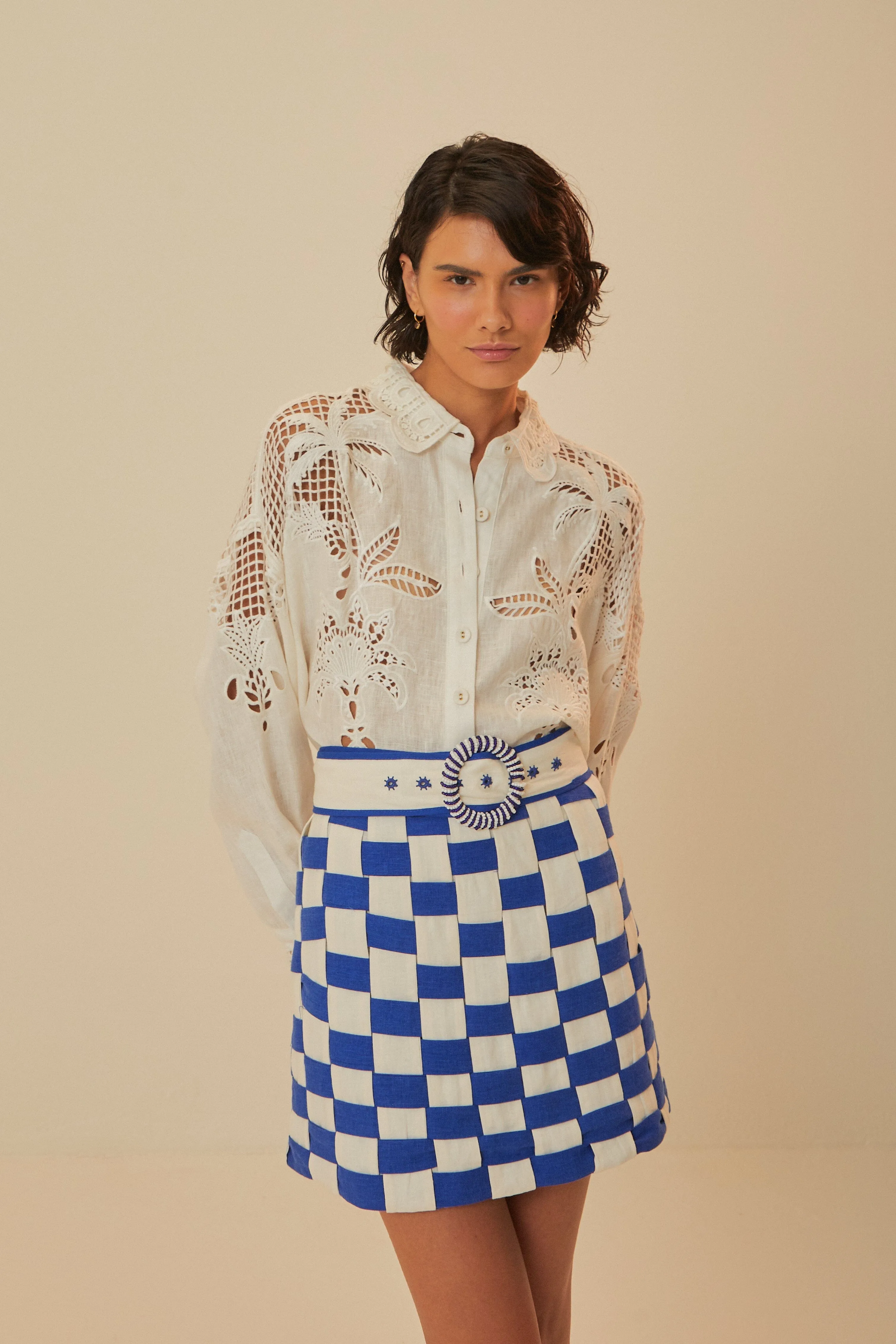 Bicolor Interweaving Euroflax? Premium Linen Mini Skirt Easy Combo