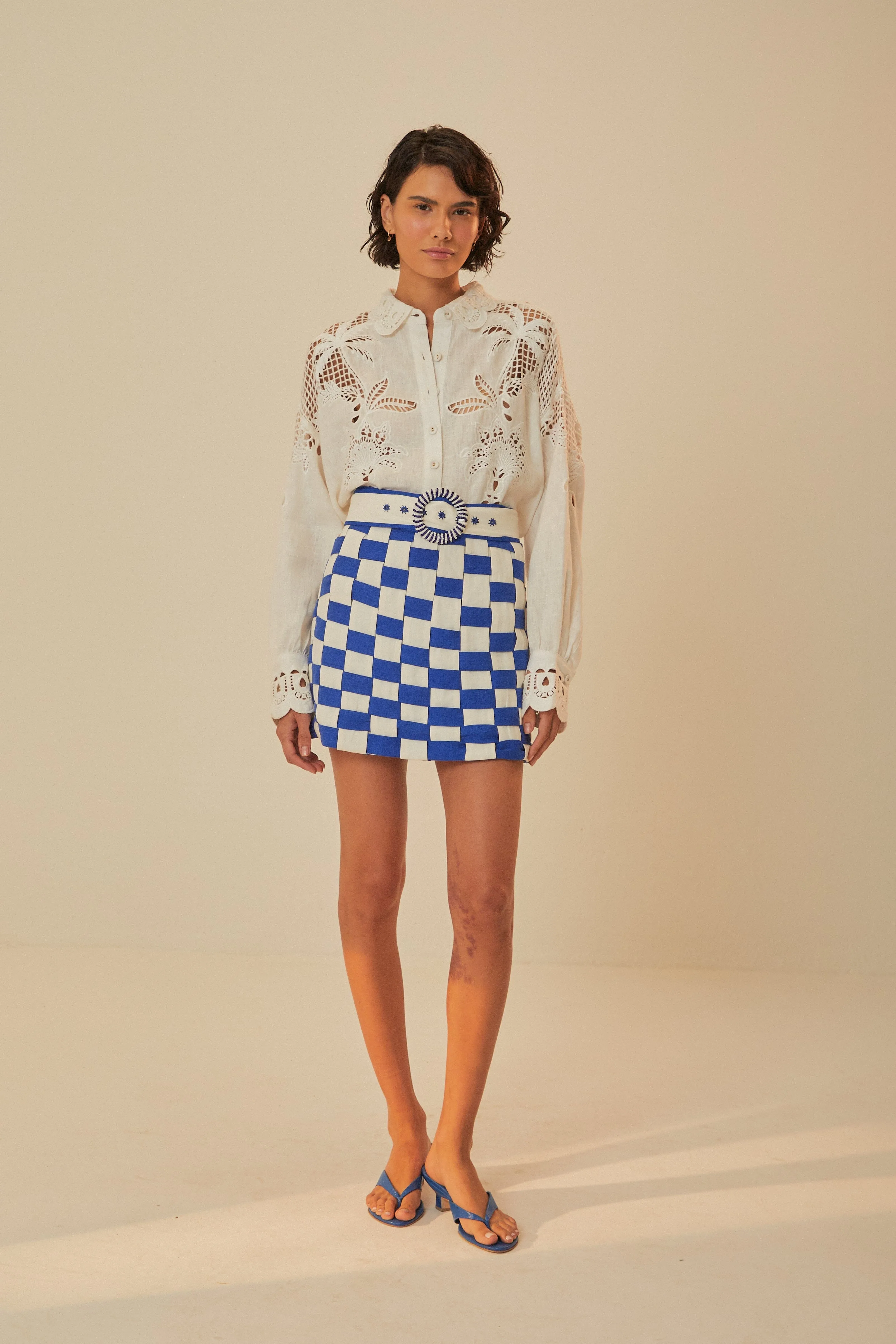 Lightweight Material Figure Flattering Bicolor Interweaving Euroflax? Premium Linen Mini Skirt