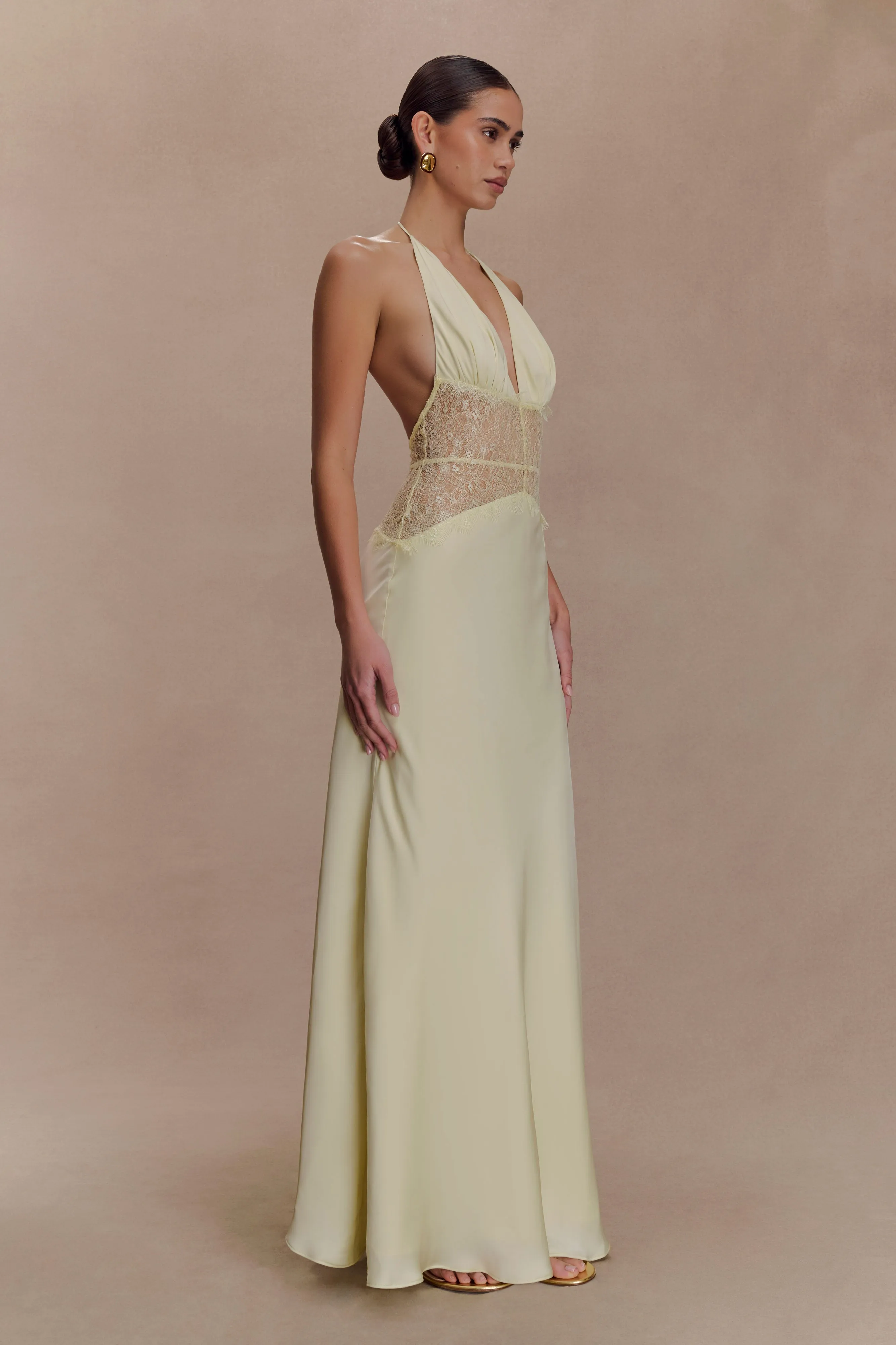 Dinah Lace And Satin Maxi Dress - Lemon Sophisticated Elegance Guest Shine