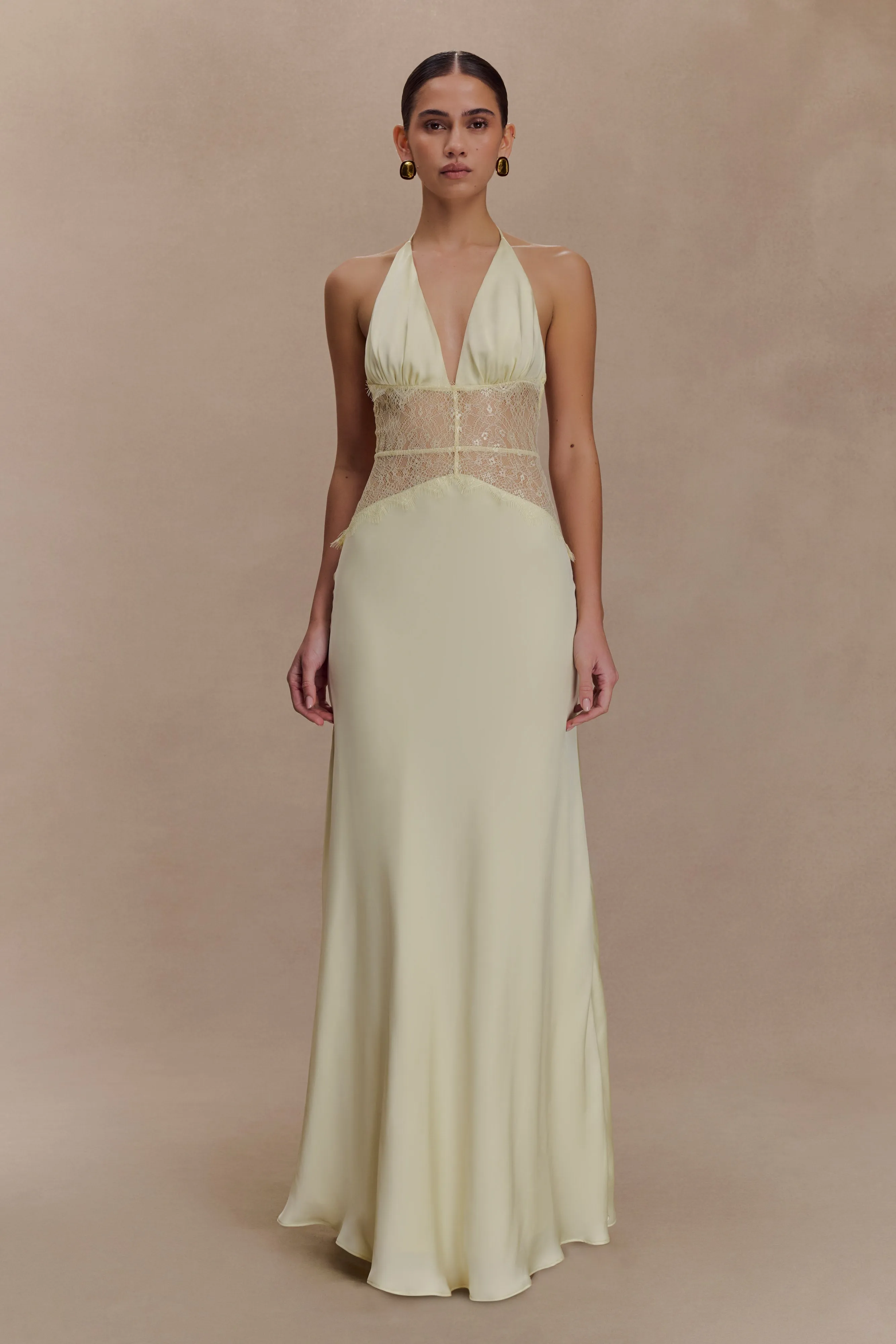 Magic Day Dinah Lace And Satin Maxi Dress - Lemon