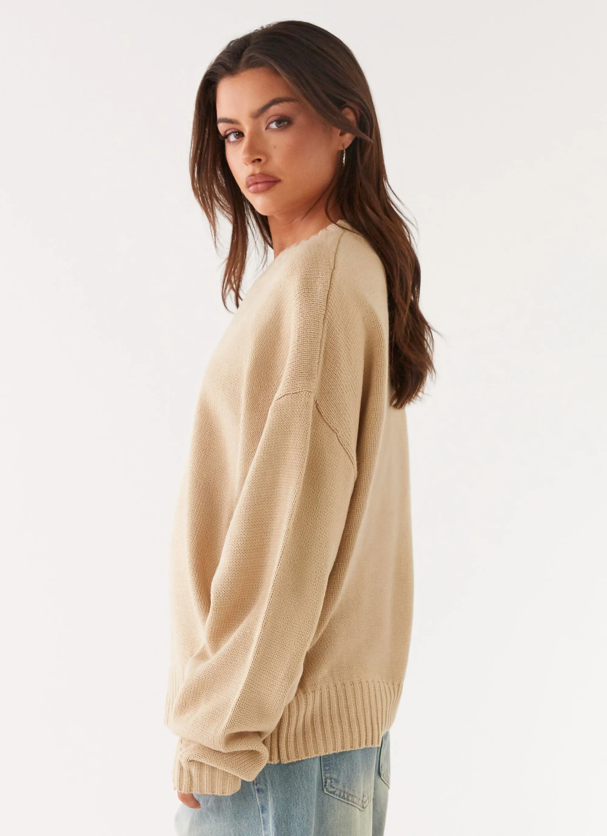 Secure Chest Pocket ReinforcedSeams Emma Oversized Sweater - Beige