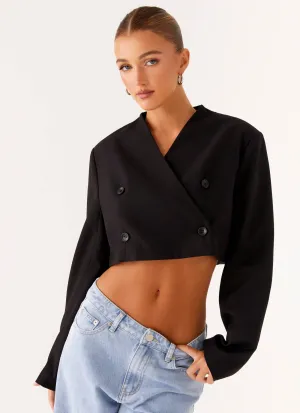 Giana Cropped Blazer - Black Smooth Zipper Glides Anytime Outer Fit