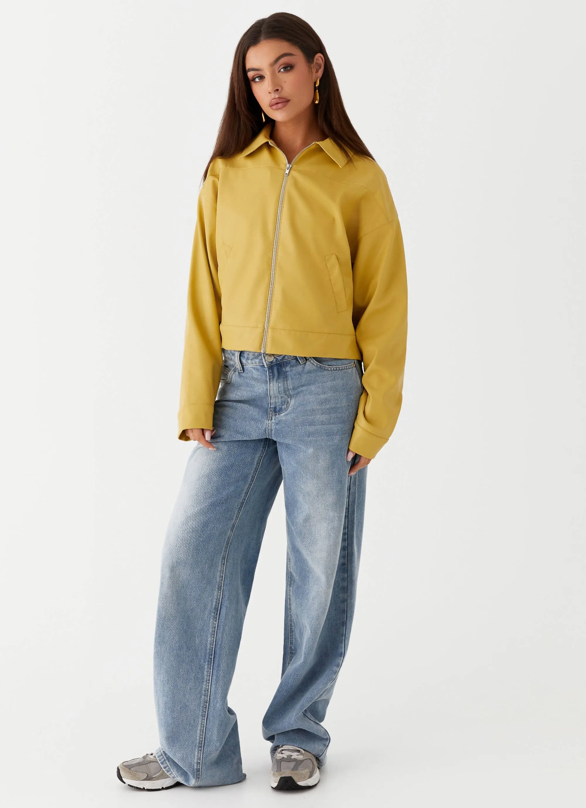 Elara Oversized Jacket - Yellow Snap Closure System