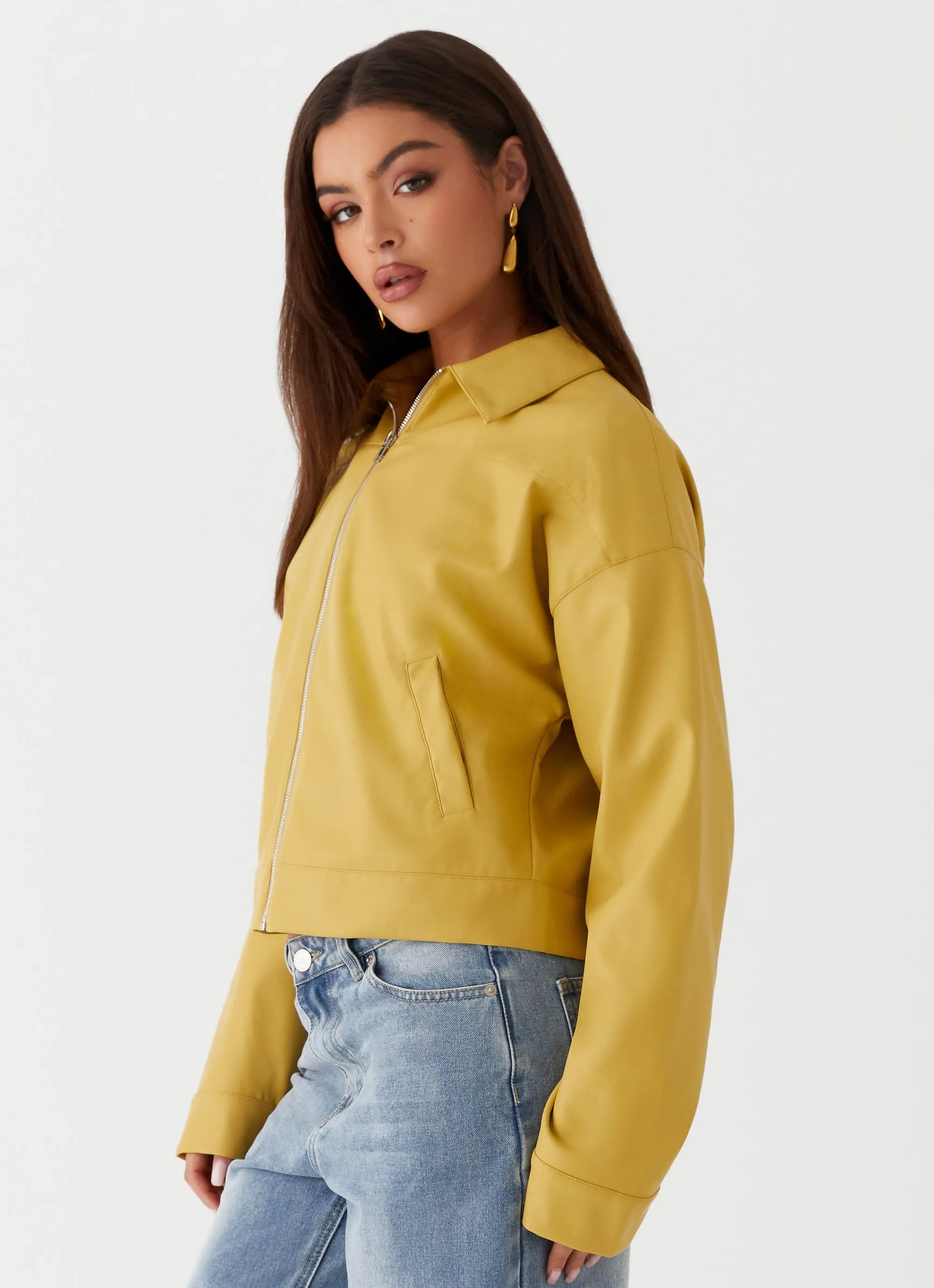 Elara Oversized Jacket - Yellow Moisture Wicking Material