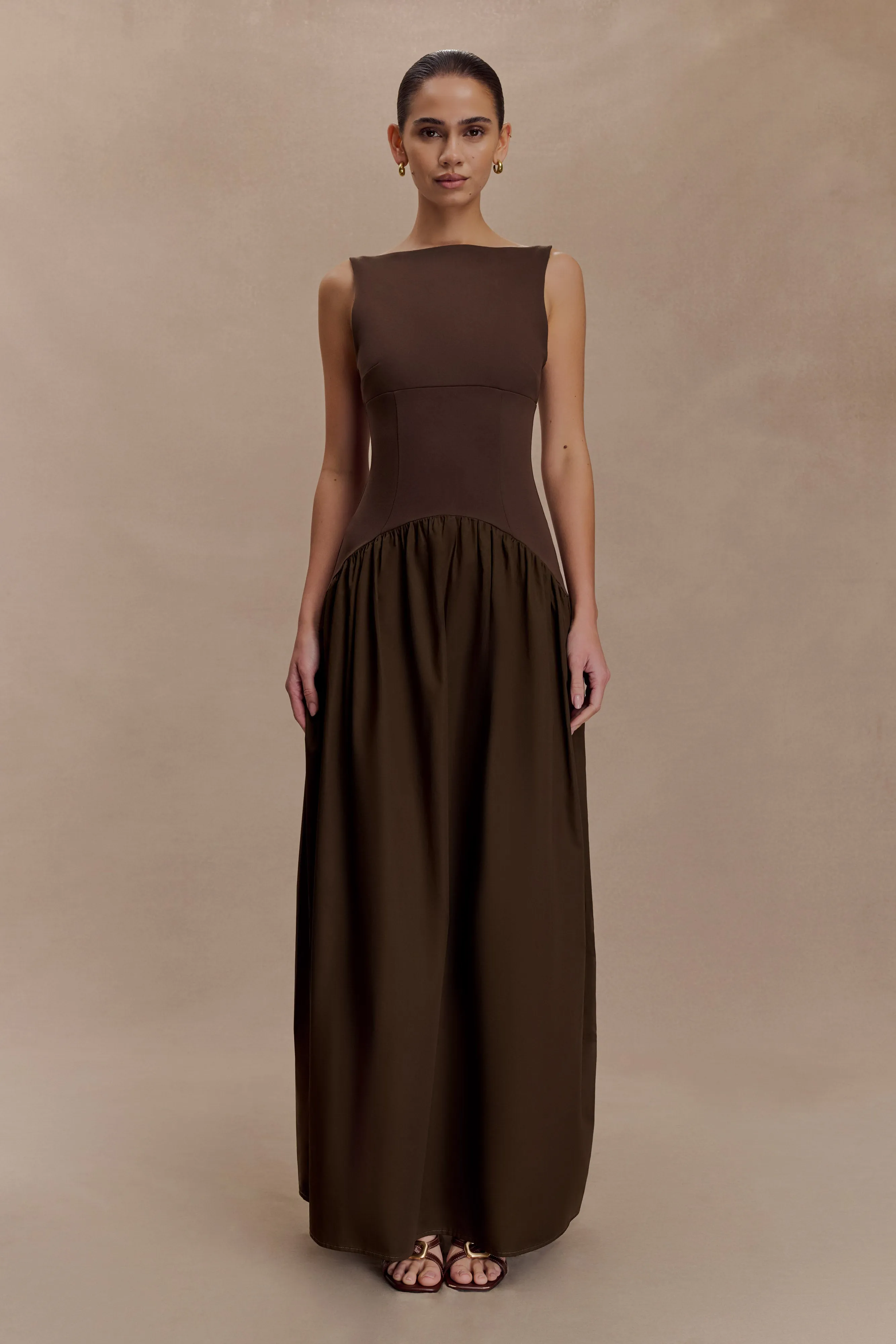 Acacia Contrast Sleeveless Maxi Dress - Chocolate Fine Texture Easy Mood