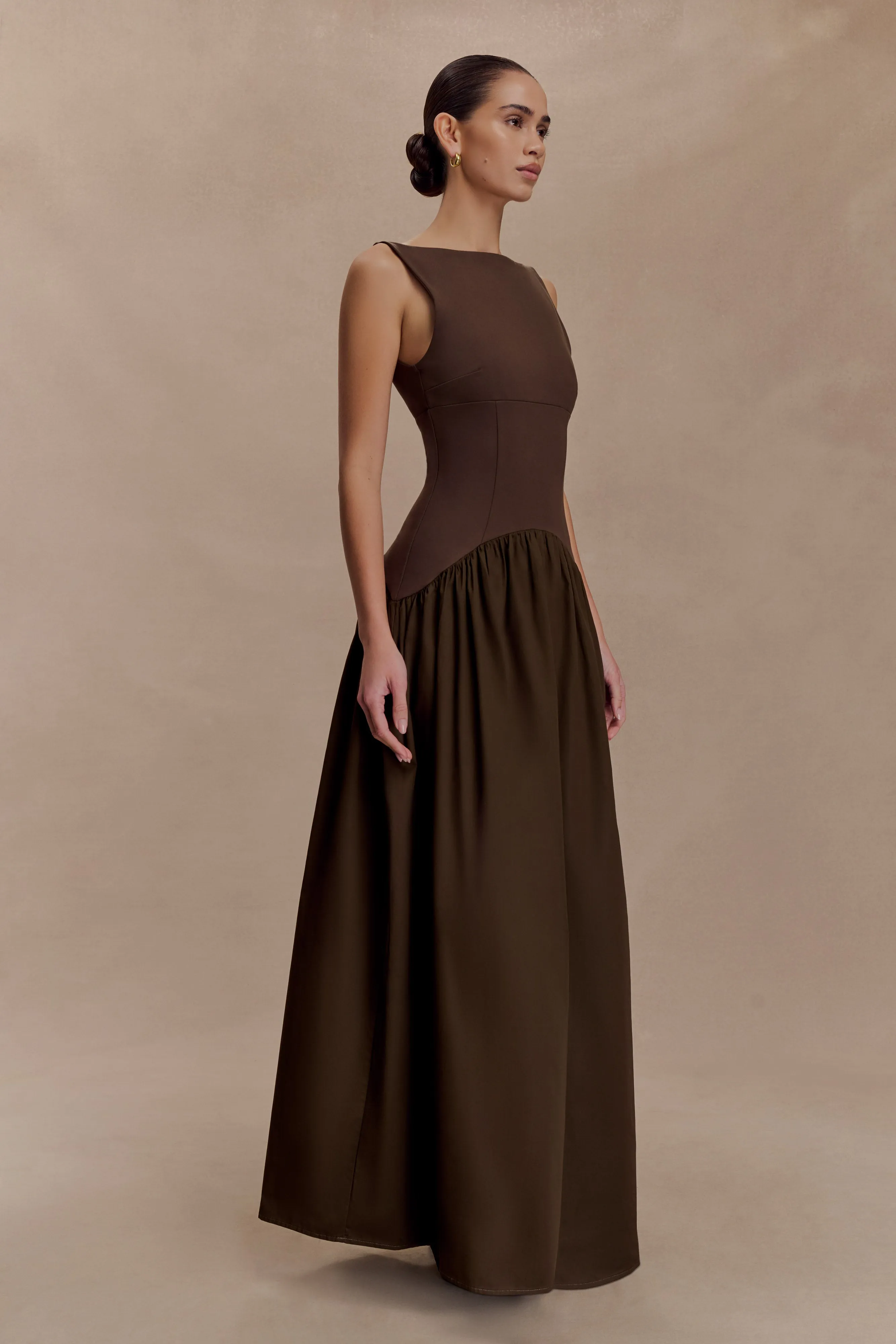 Acacia Contrast Sleeveless Maxi Dress - Chocolate Smart and Sleek everyday staple