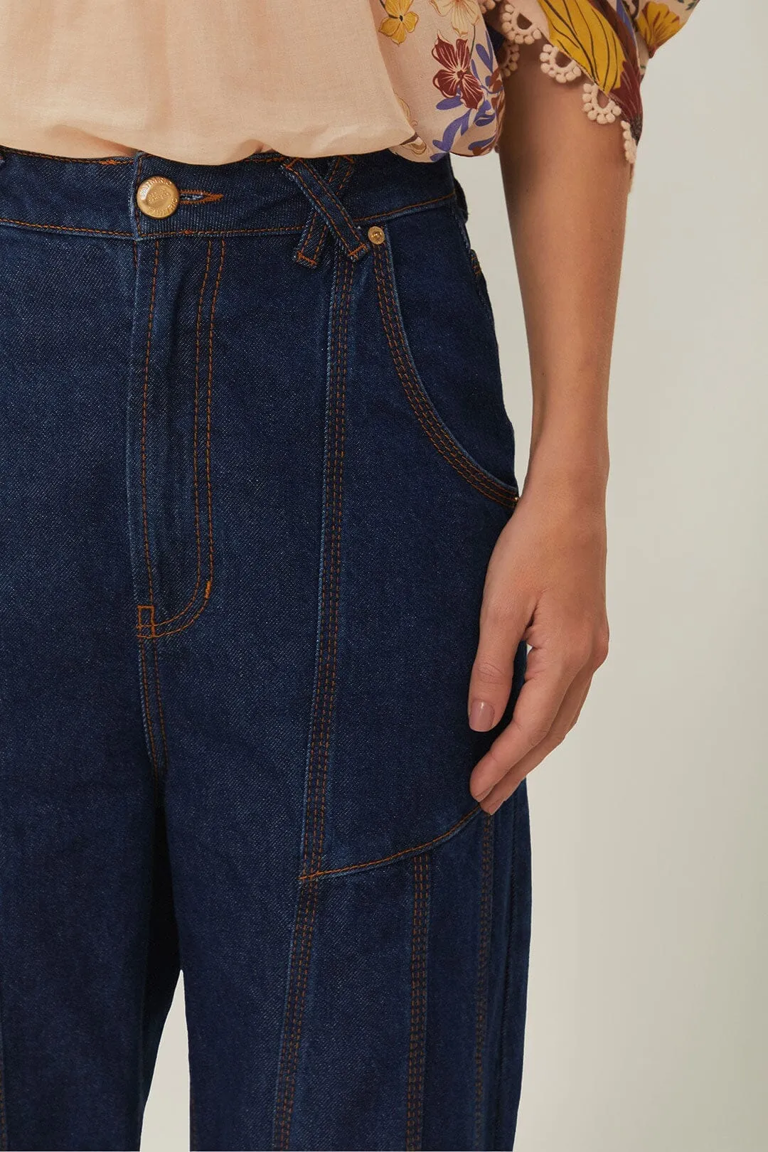 Dark Denim High Waist Snips Pants Simple and Cozy Structured fabric