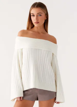 Federica Off Shoulder Knit - White Tubular Knit Method
