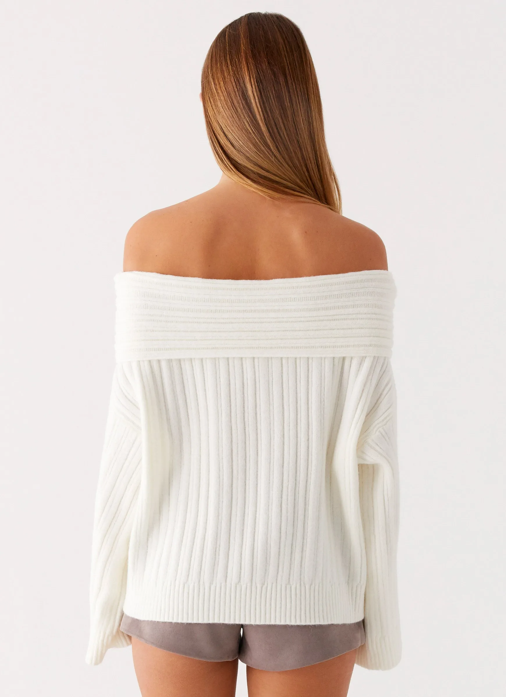 Organic Cotton Urban Trendy Federica Off Shoulder Knit - White