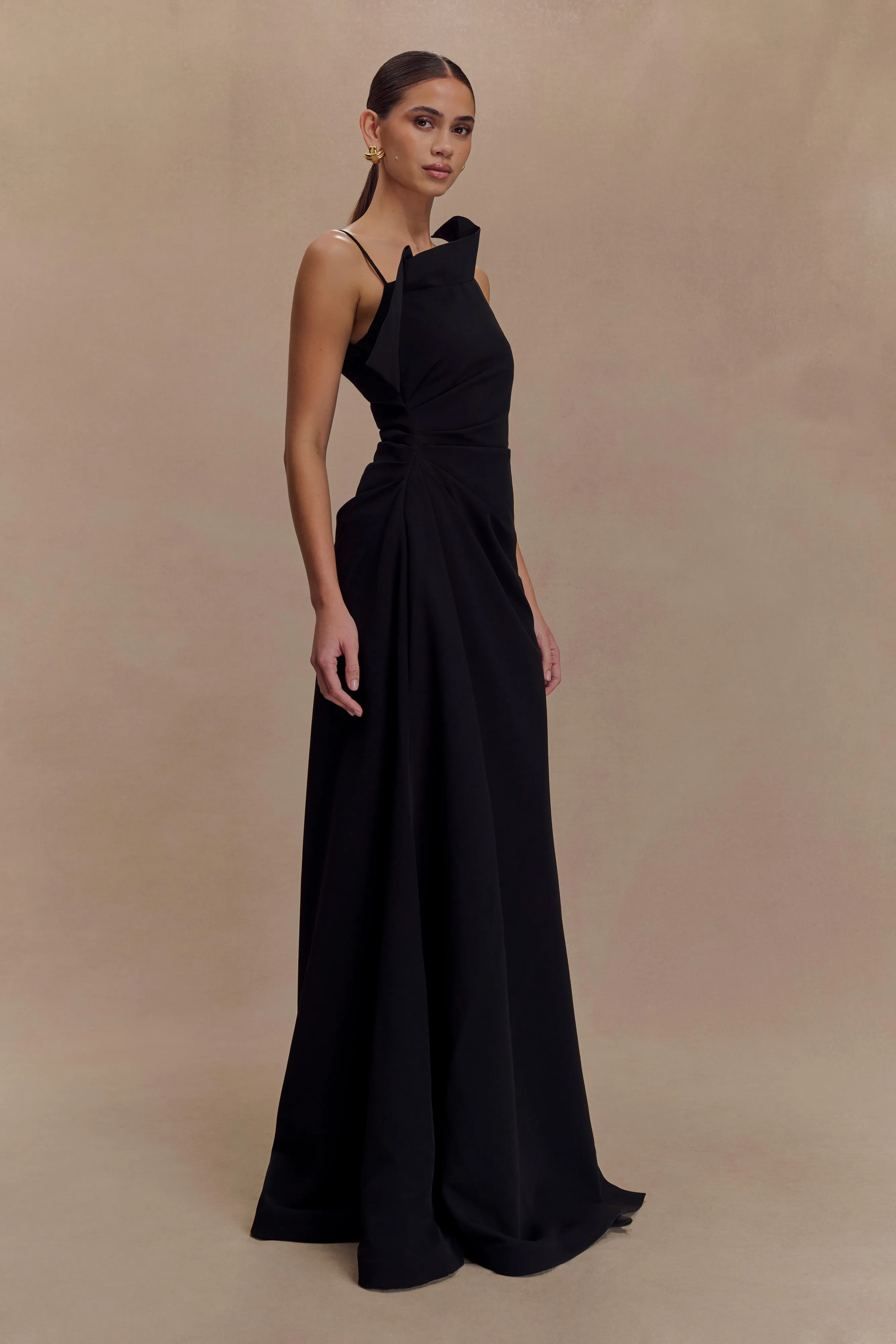 Spring Ready Adalyn One Shoulder Crepe Maxi Dress - Black