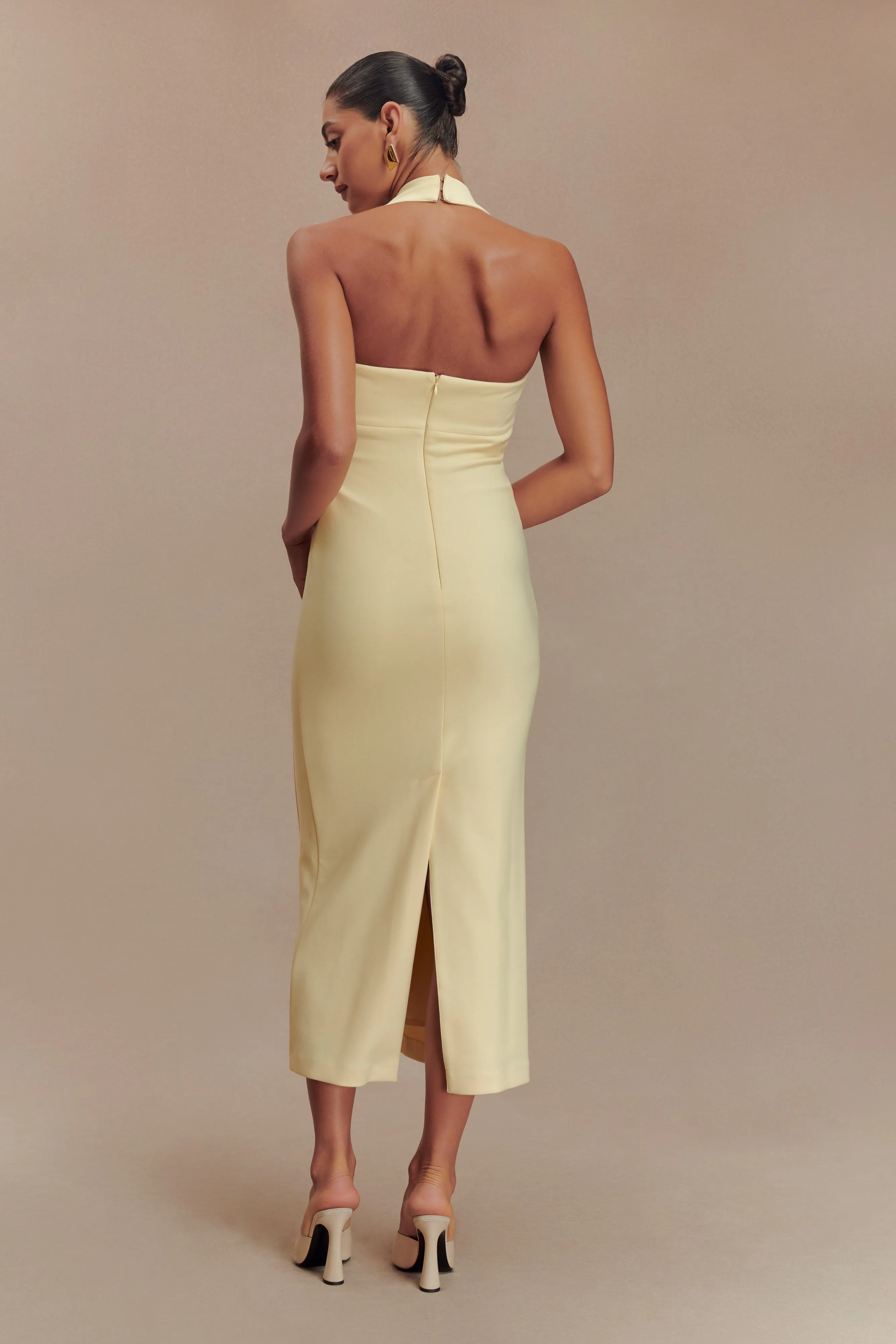 Subtle Look Amelita Suiting Halter Midi Dress - Pale Lemon