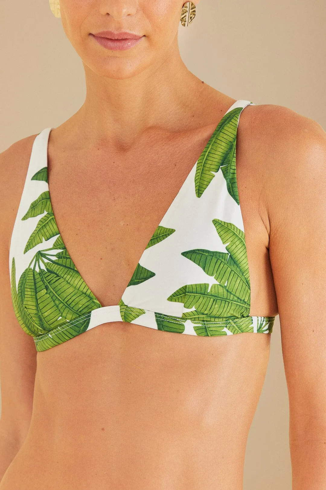 AntiStatic Lining Off-White Palm Fan Triangle Bikini Top
