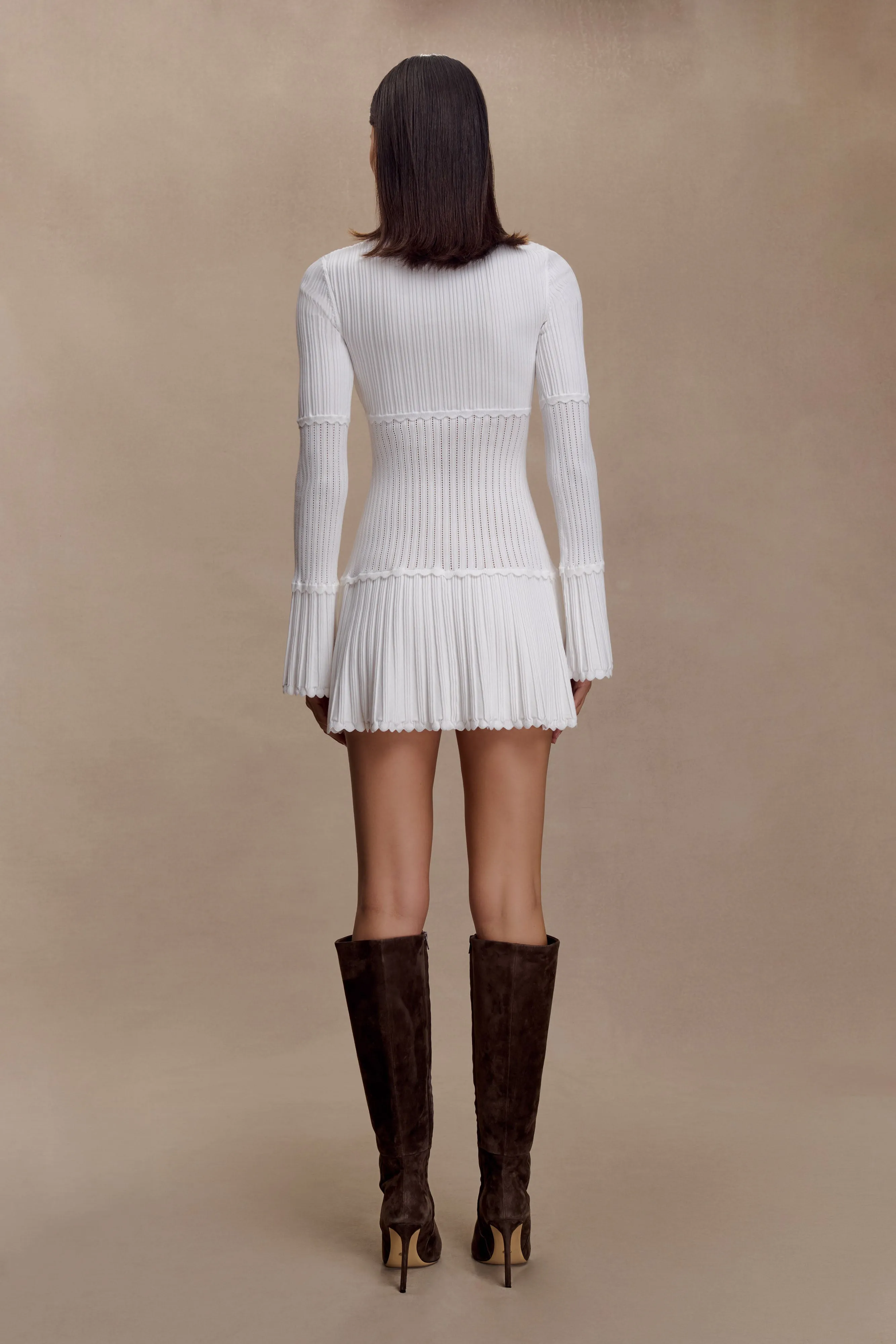 Adena Pointelle Knit Mini Dress - Ivory Contrasting Detail