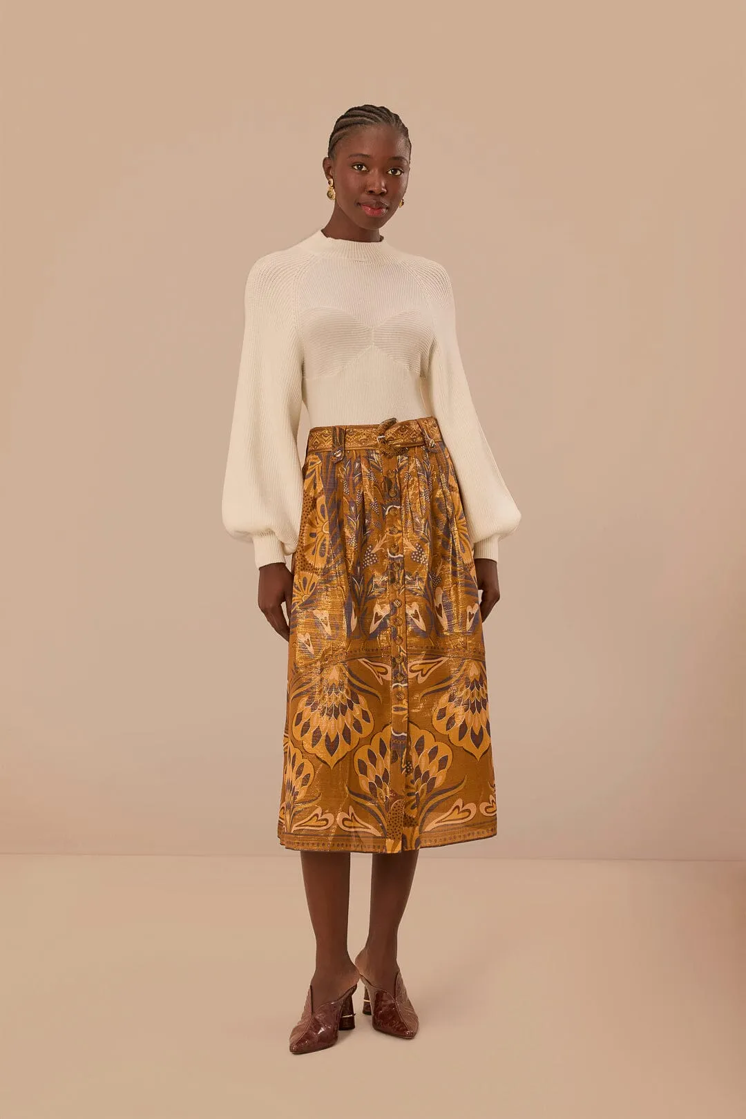 Gold Heart Forest Midi Skirt Travel Friendly