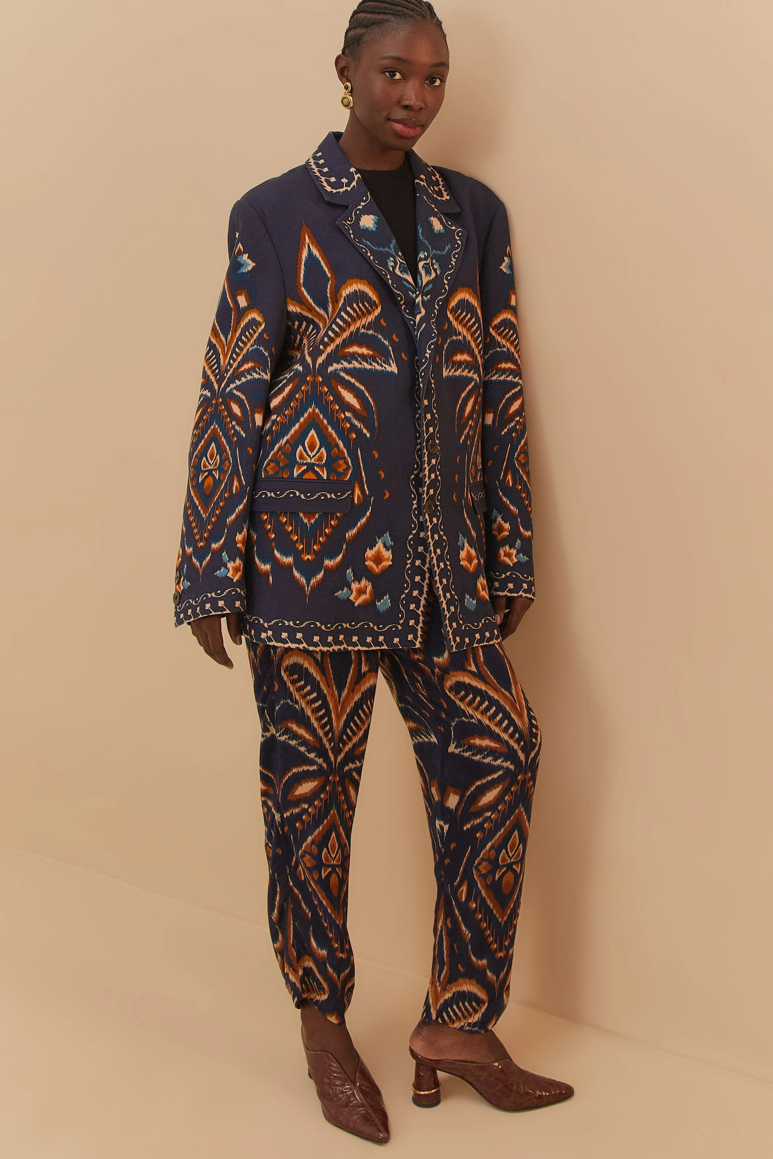 LowProfileWaistband Versatile Look Blue Pineapple Ikat Pants