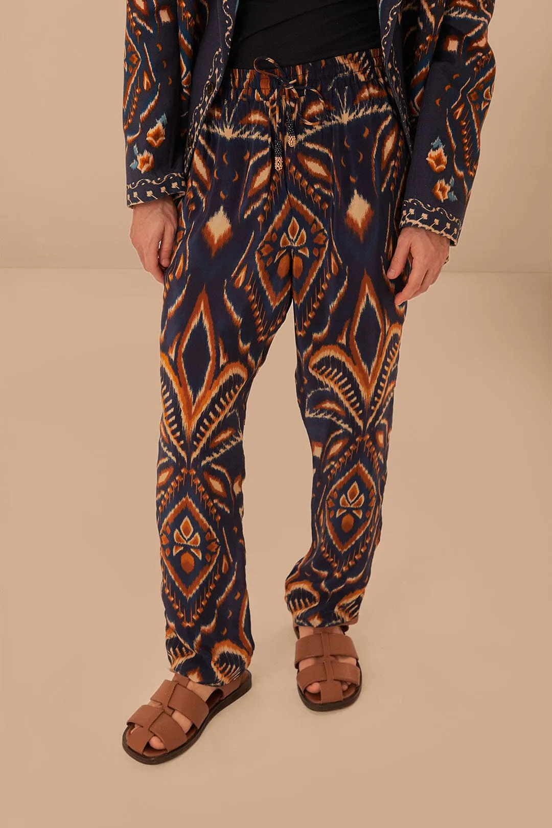 Blue Pineapple Ikat Pants Polished Look Anti Pilling