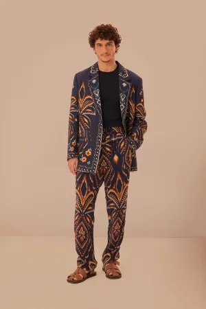 MachineWashableFabric Outdoor Comfort Fit Blue Pineapple Ikat Pants