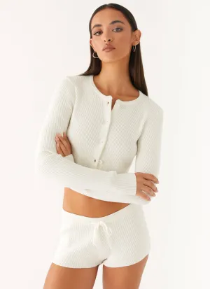 Adria Long Sleeve Cardigan - Ivory Reinforced Elbow Patches Elastic Binding