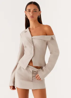Looking Good Off Shoulder Blazer - Pebble Comfortable fit