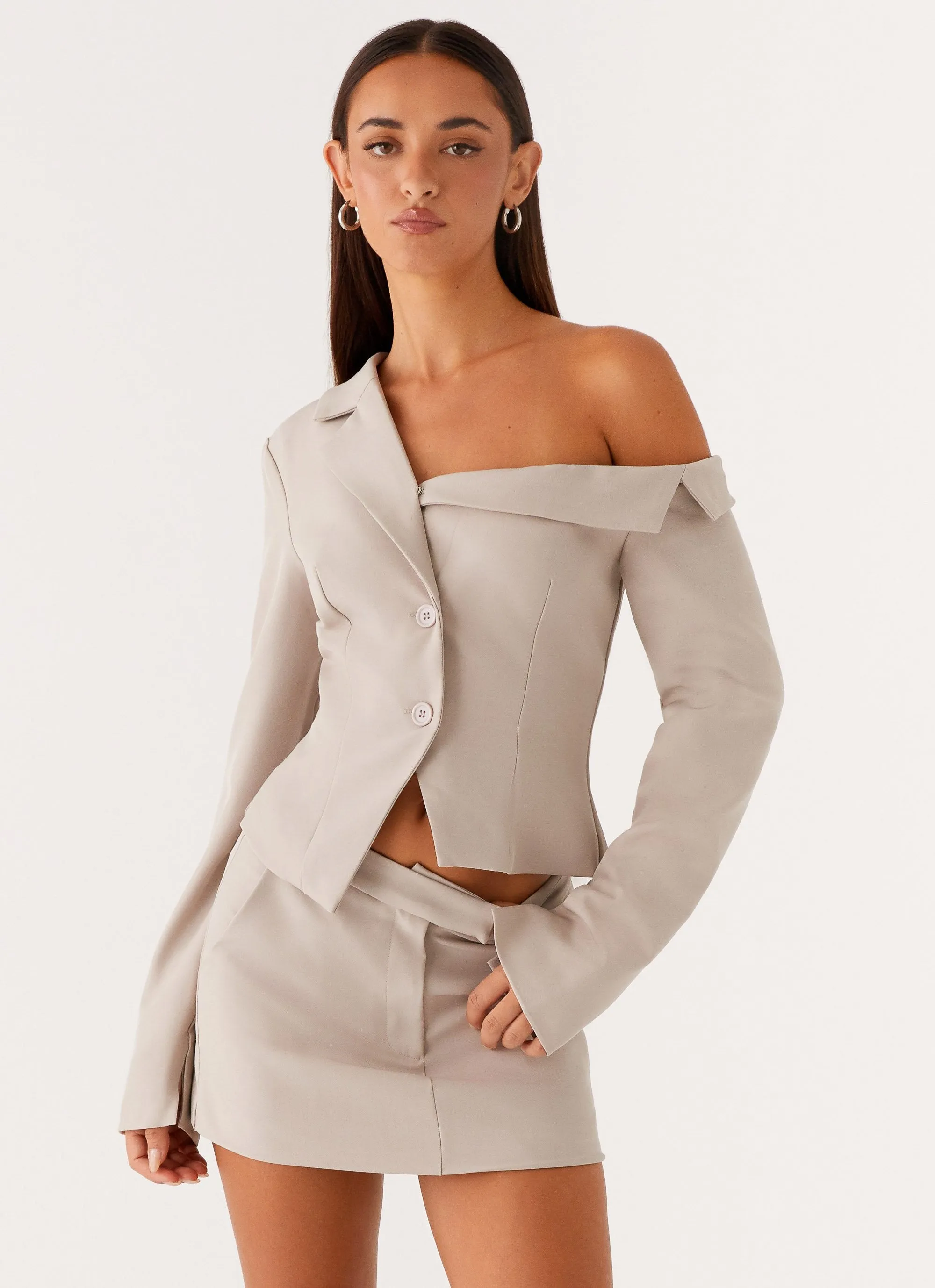 Looking Good Off Shoulder Blazer - Pebble Comfortable fit