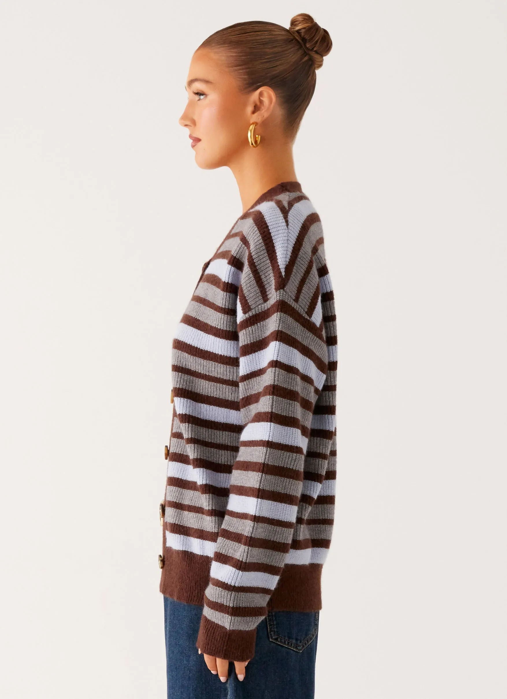 Aramid Fiber Blend Charlie Oversized Cardigan - Tawny Stripe