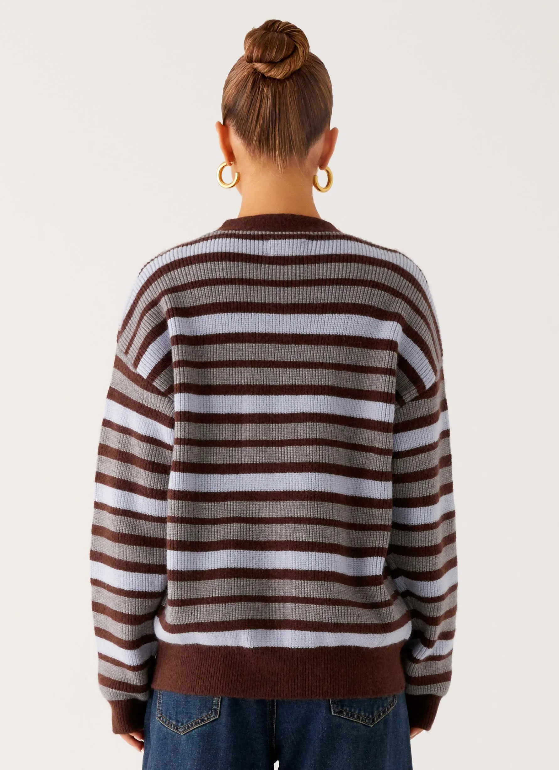 Charlie Oversized Cardigan - Tawny Stripe Functional Layer Piece Crisp Detail