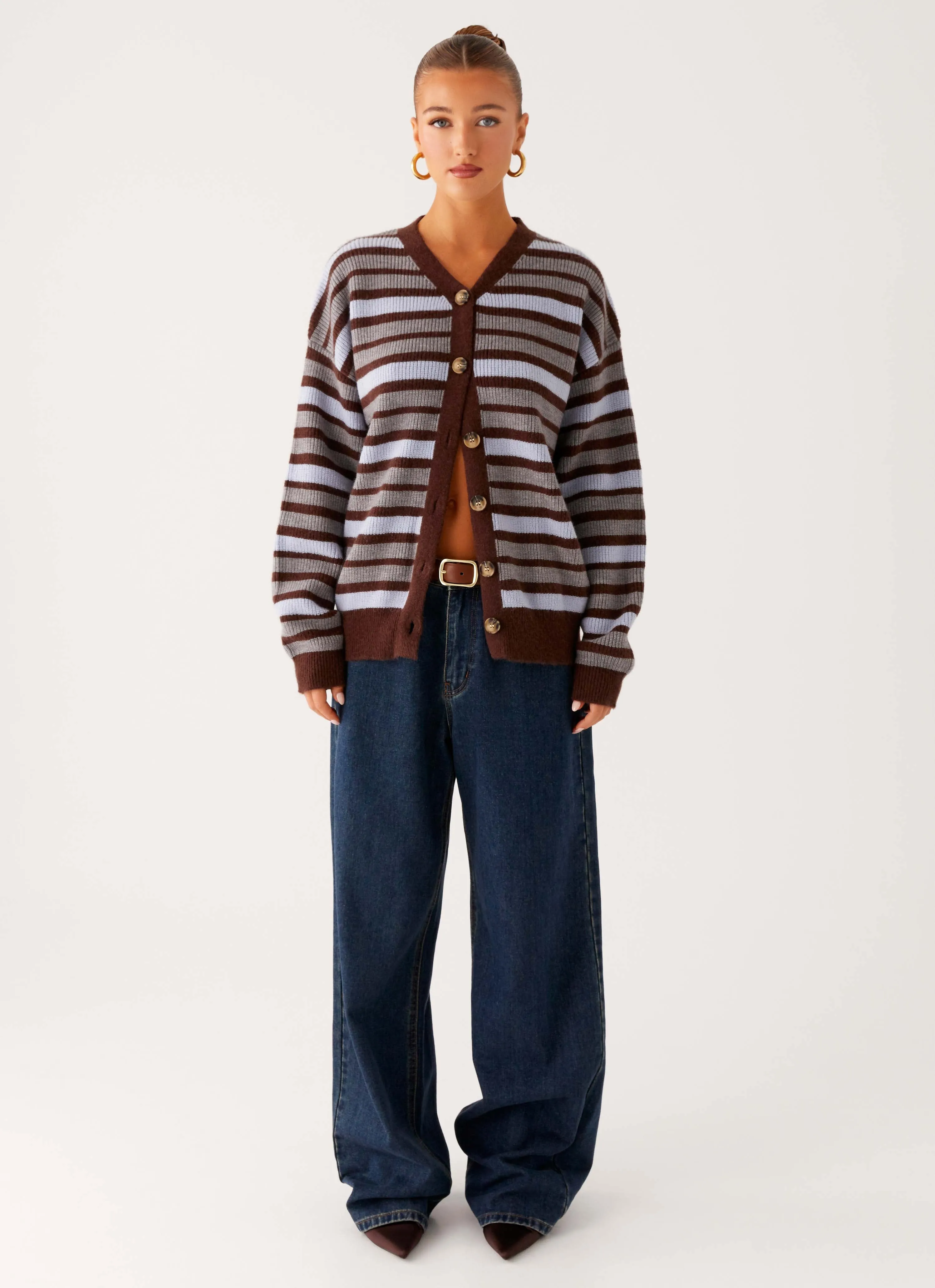 Ultra Flexible Non Slip Collar Charlie Oversized Cardigan - Tawny Stripe