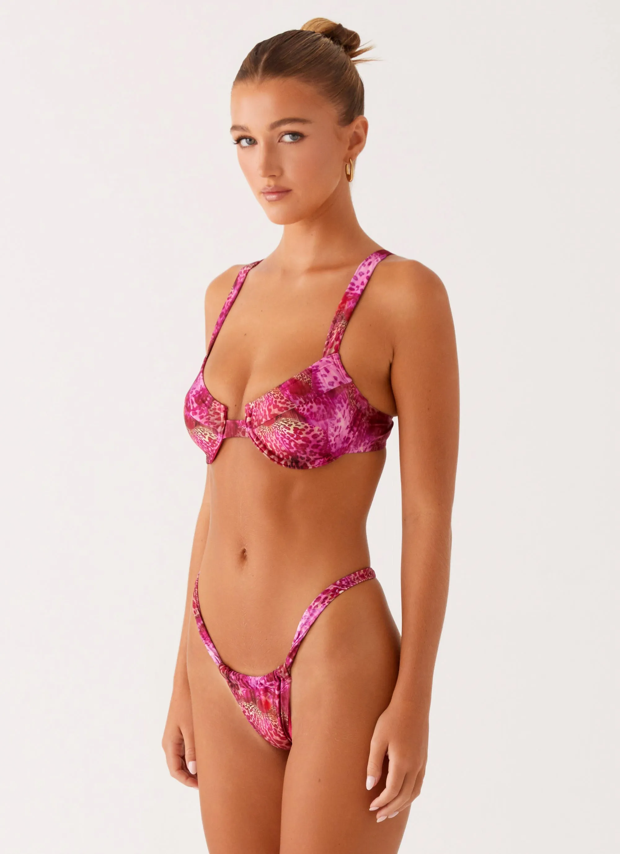 Resort Style Laser Cut Perforations Airlie Scrunch Bikini Bottoms - Lavender Lagoon