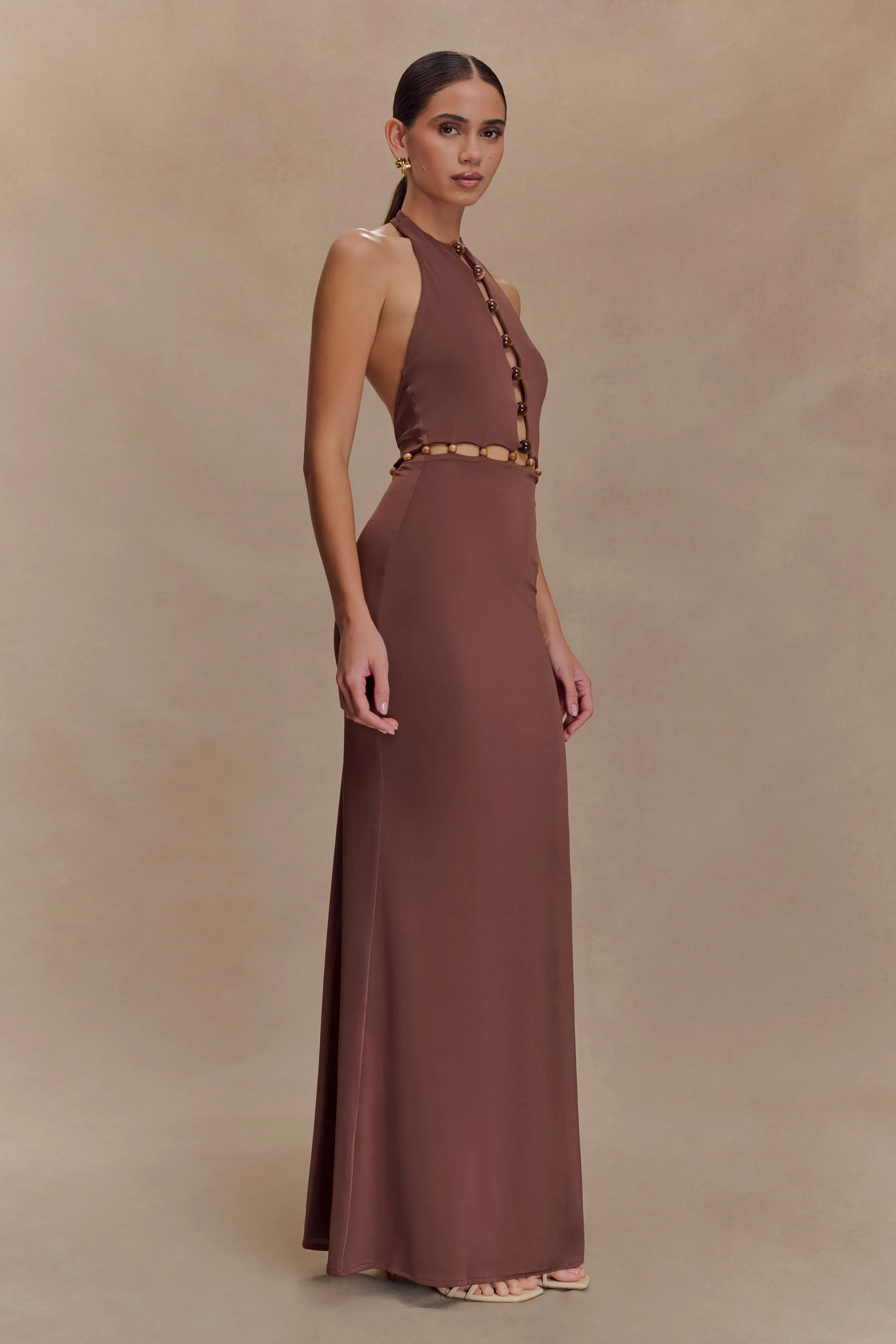 Nordic Plain Albion Beaded Slinky Maxi Dress - Chocolate