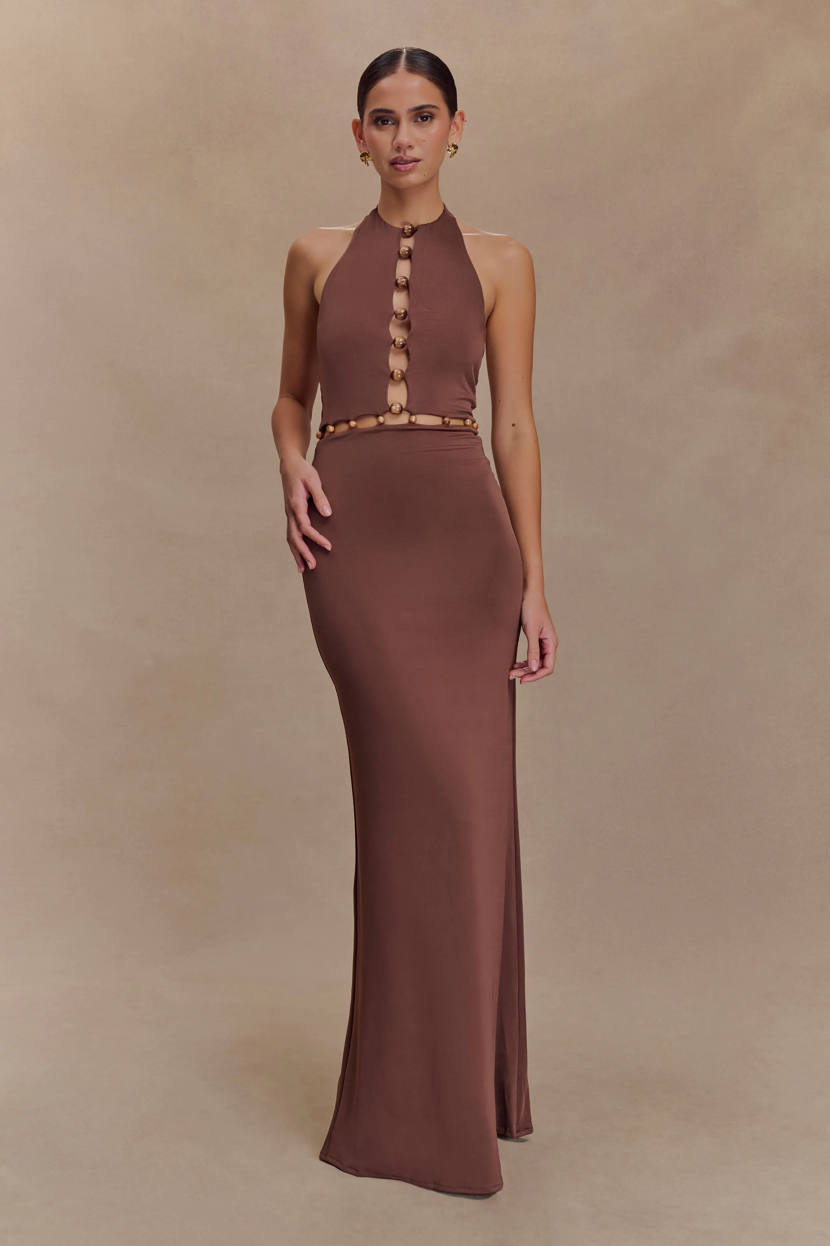 Albion Beaded Slinky Maxi Dress - Chocolate Charming Design Casual and Stylish