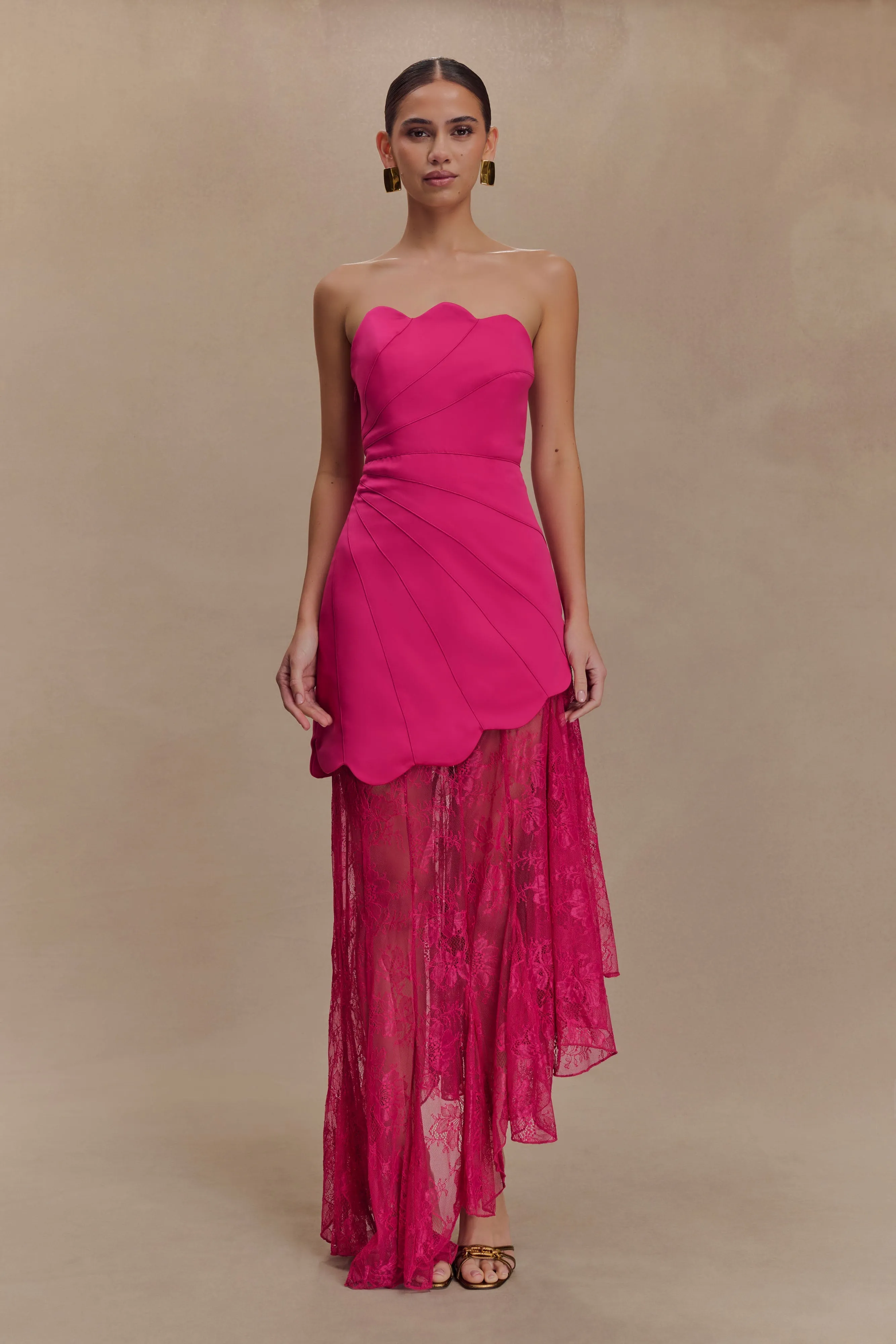 Aleena Satin And Lace Maxi Dress - Dragonfruit Event Mood soft look