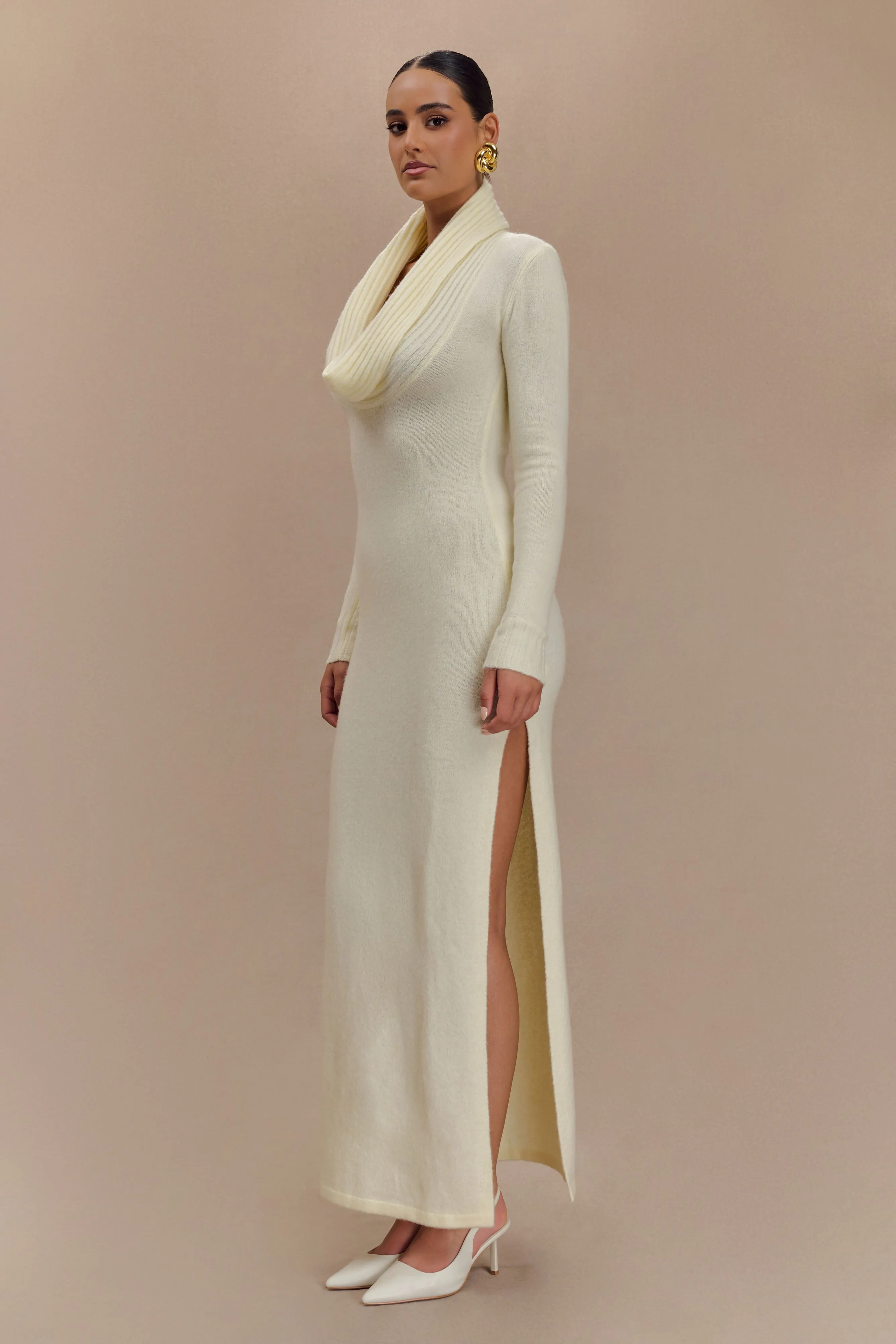 Alessandra Reversible Knit Maxi Dress - Ivory Marle Sophisticated Line