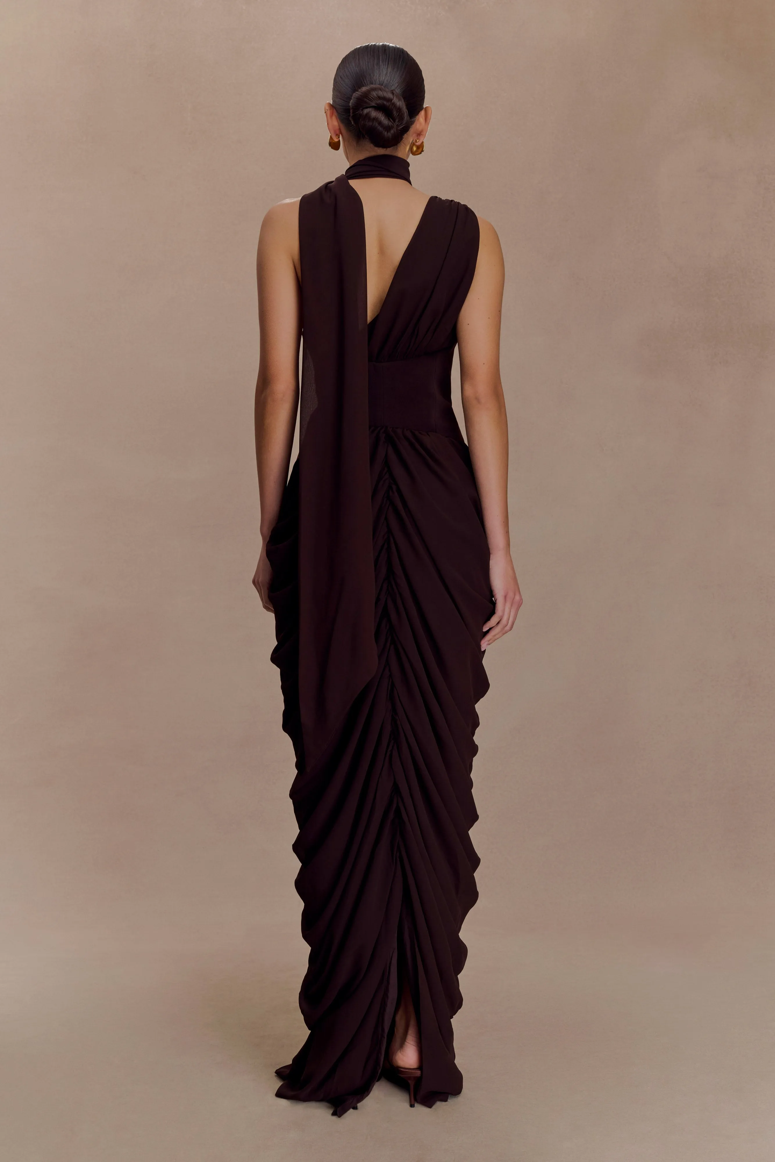 Sheer Look Neutral Layer Alex Chiffon Maxi Dress - Cacao Brown