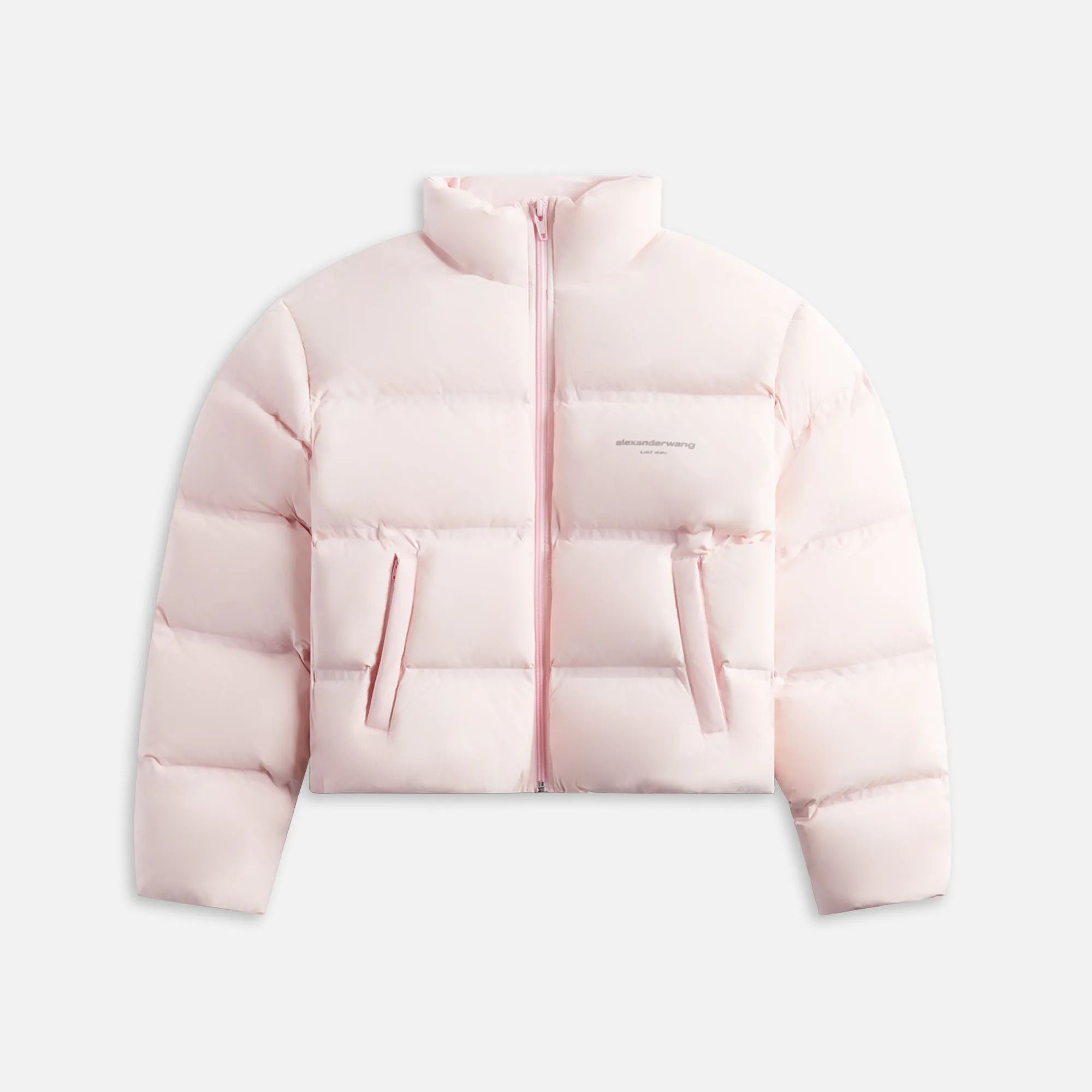 Alexander Wang Jacquard Channel Cropped Puffer with Reflective Logo - Light Pink Thermal Regulating Hoodie Functional Layer Piece
