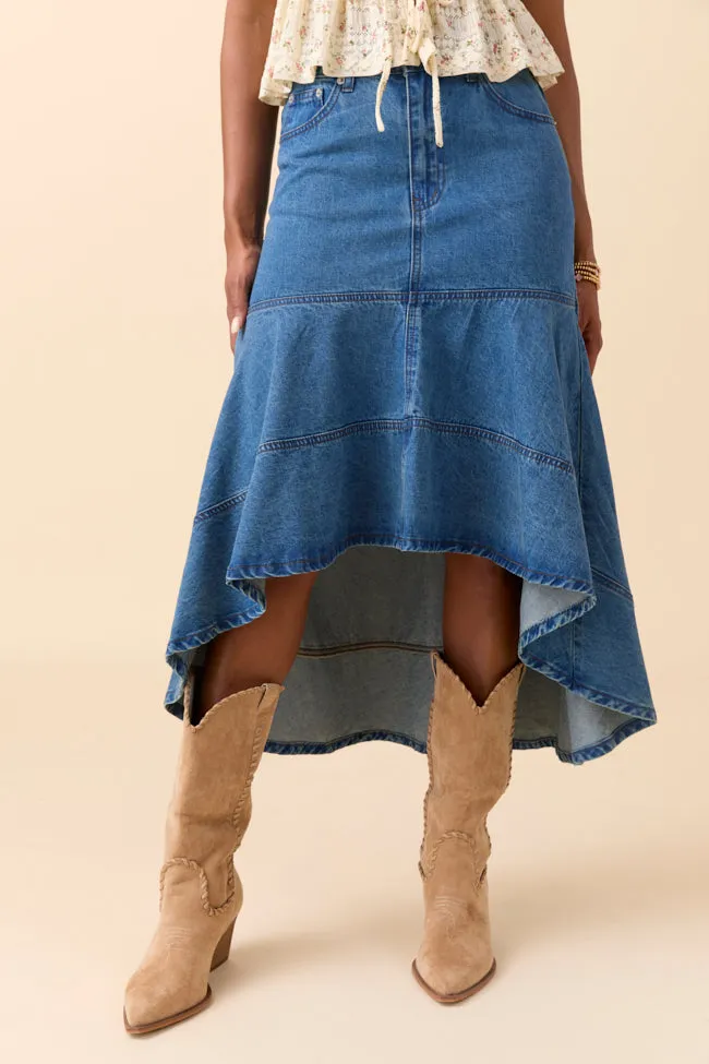 Travel Ready Outfit Essence Alison High Low Denim Skirt SALE