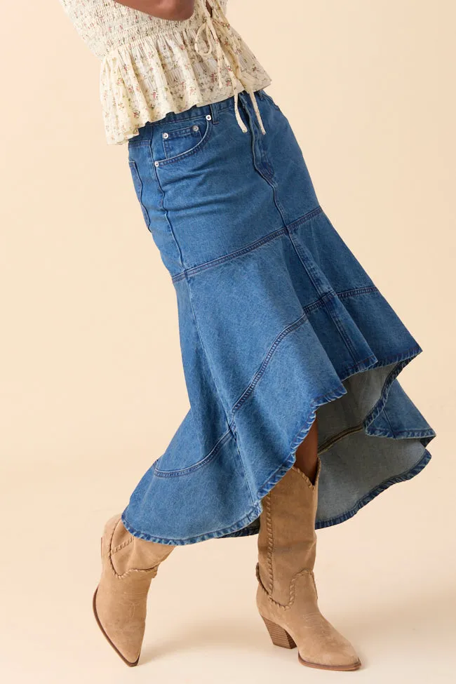 Alison High Low Denim Skirt SALE Glossy Texture Fresh Texture