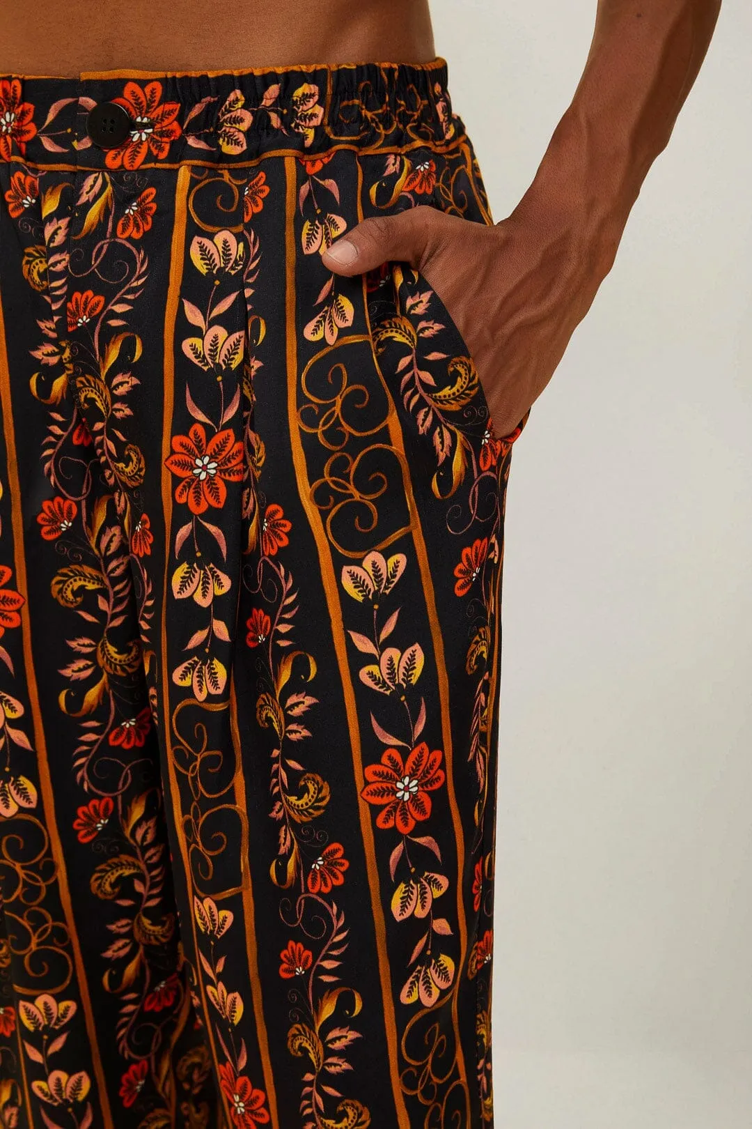 Brown Jungle Stripes LENZING? ECOVERO? Viscose Pants Barrel Waist