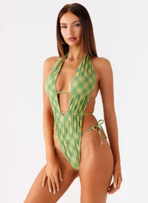 Poolside Leisure Playful-Look Dandara Cut Out Swimsuit - Jungle Check