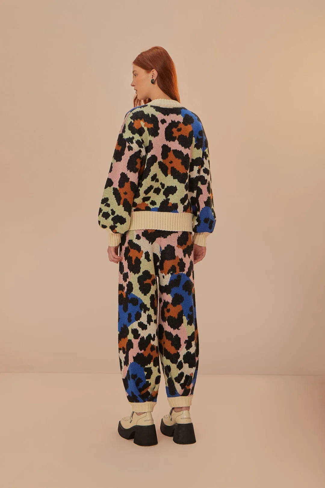 Colorful Leopards Knit Pants GussetedCrotch