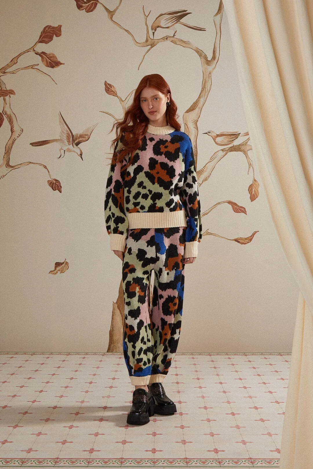 Practical Style Colorful Leopards Knit Pants
