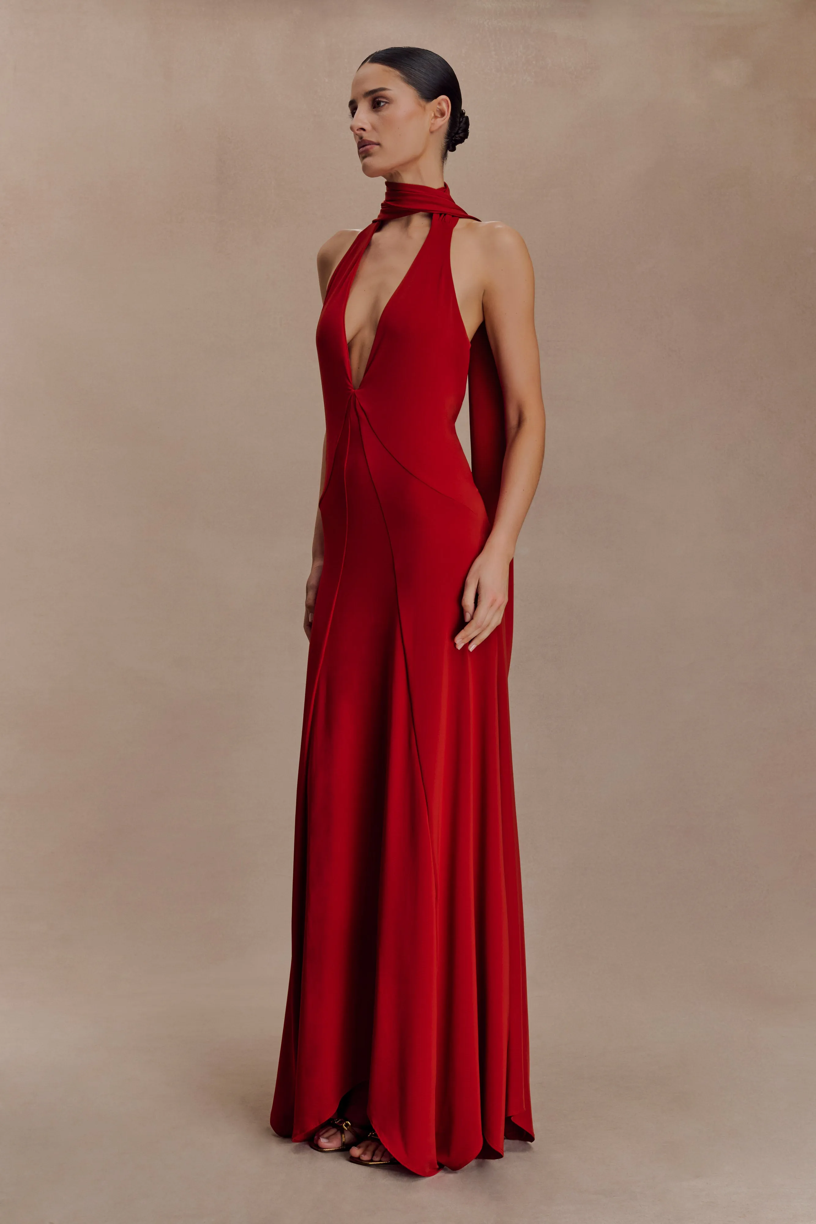 Juliet Slinky Maxi Dress With Scarf - Ruby Shared Moment Simple Yet Elegant