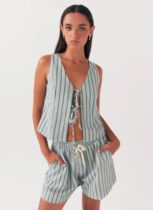 Allania Linen Shorts - Coastal Stripe SoftInnerLining Walk Easy