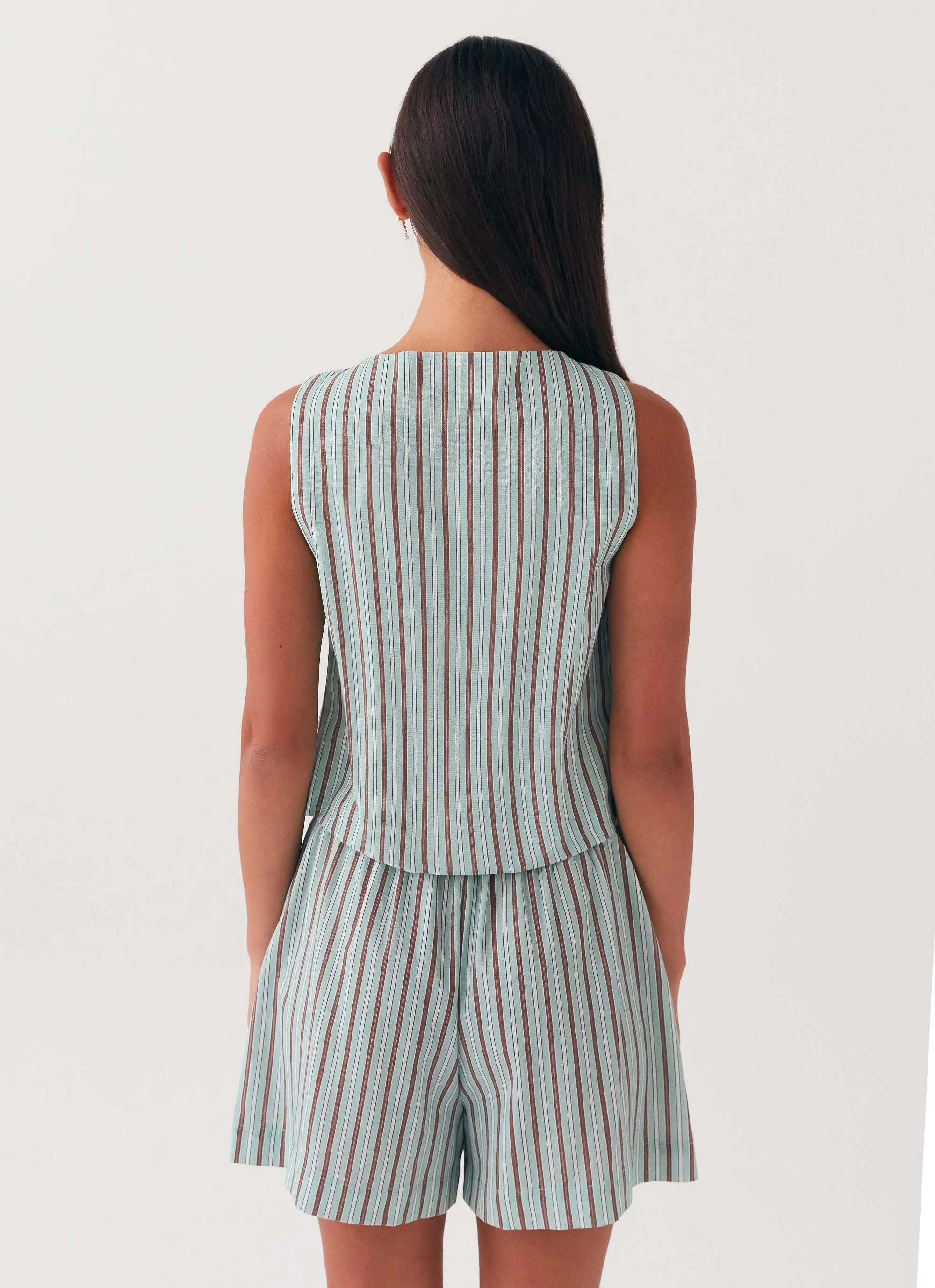 Allania Linen Shorts - Coastal Stripe Moisture Controlled Lining Secure Pocket Zippers