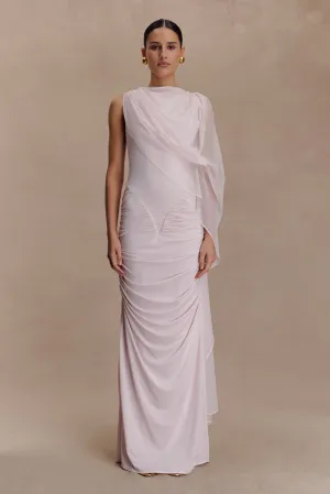 Amandine Ruched Slinky Maxi Dress - Pale Pink Lux Look