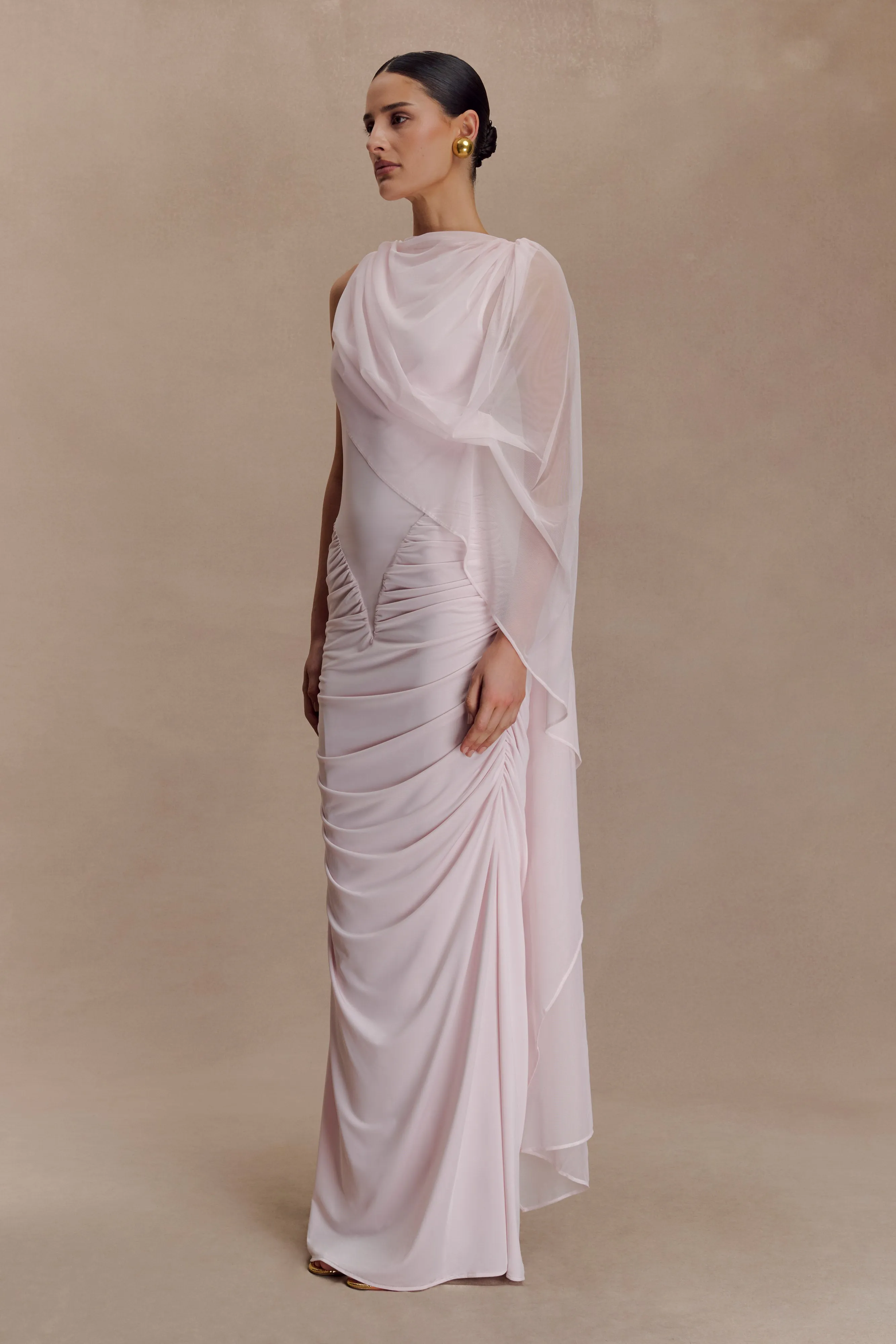 Amandine Ruched Slinky Maxi Dress - Pale Pink All Fitwear Flattering Shape Wear
