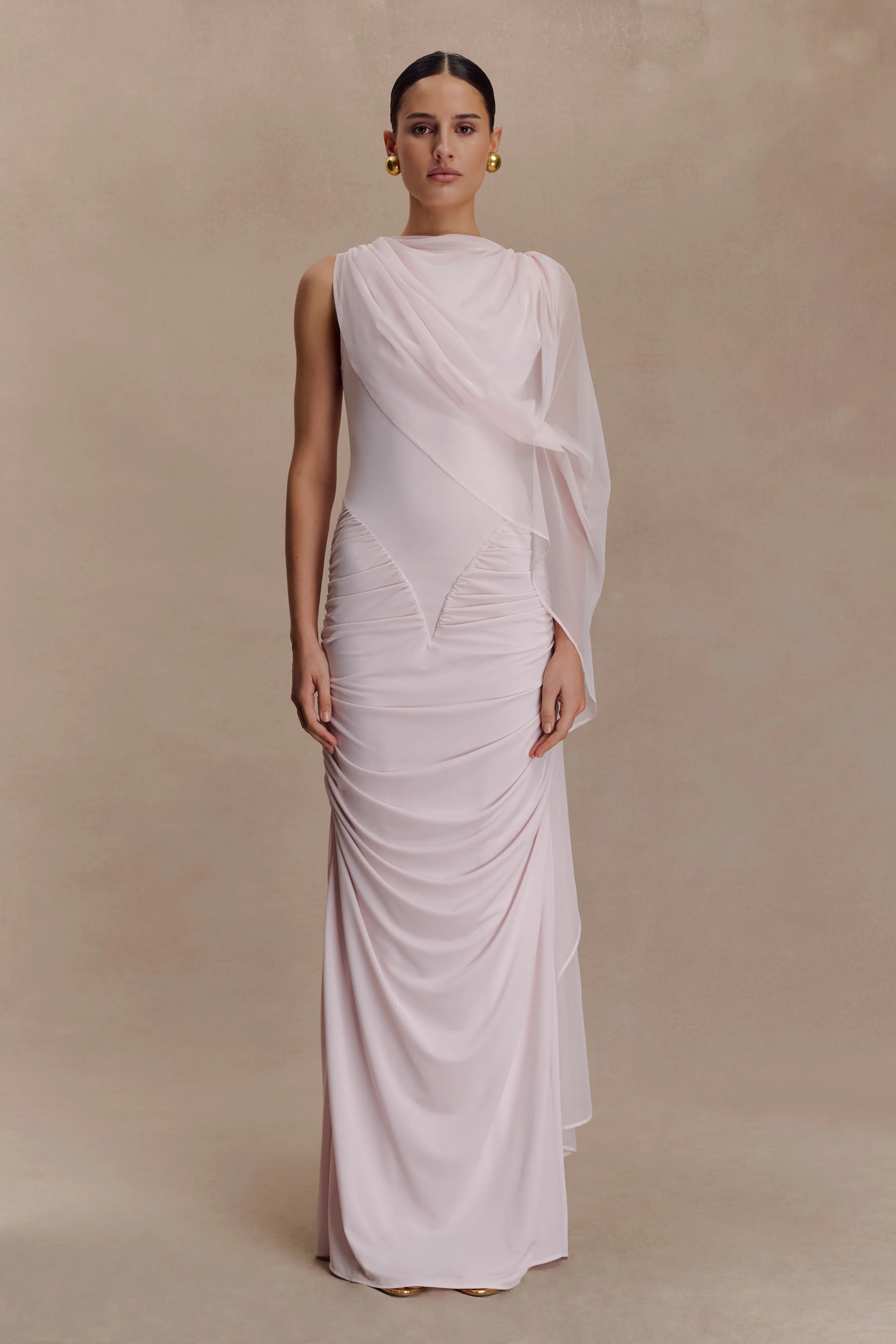 Amandine Ruched Slinky Maxi Dress - Pale Pink Lux Look
