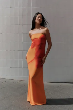 Amaya Strapless Chiffon Maxi Dress - Koi Orchid Print Soft-Lining