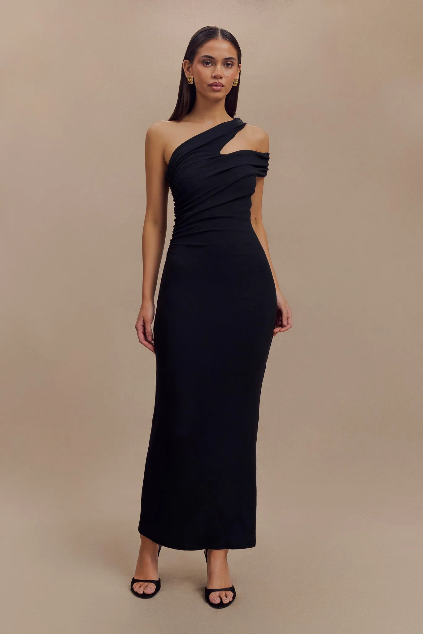 Chic and Cozy Anastasia One Shoulder Modal Midi Dress - Black
