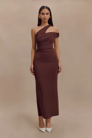 Anastasia One Shoulder Modal Midi Dress - Mahogany Trendy Wearable All-Day Fit