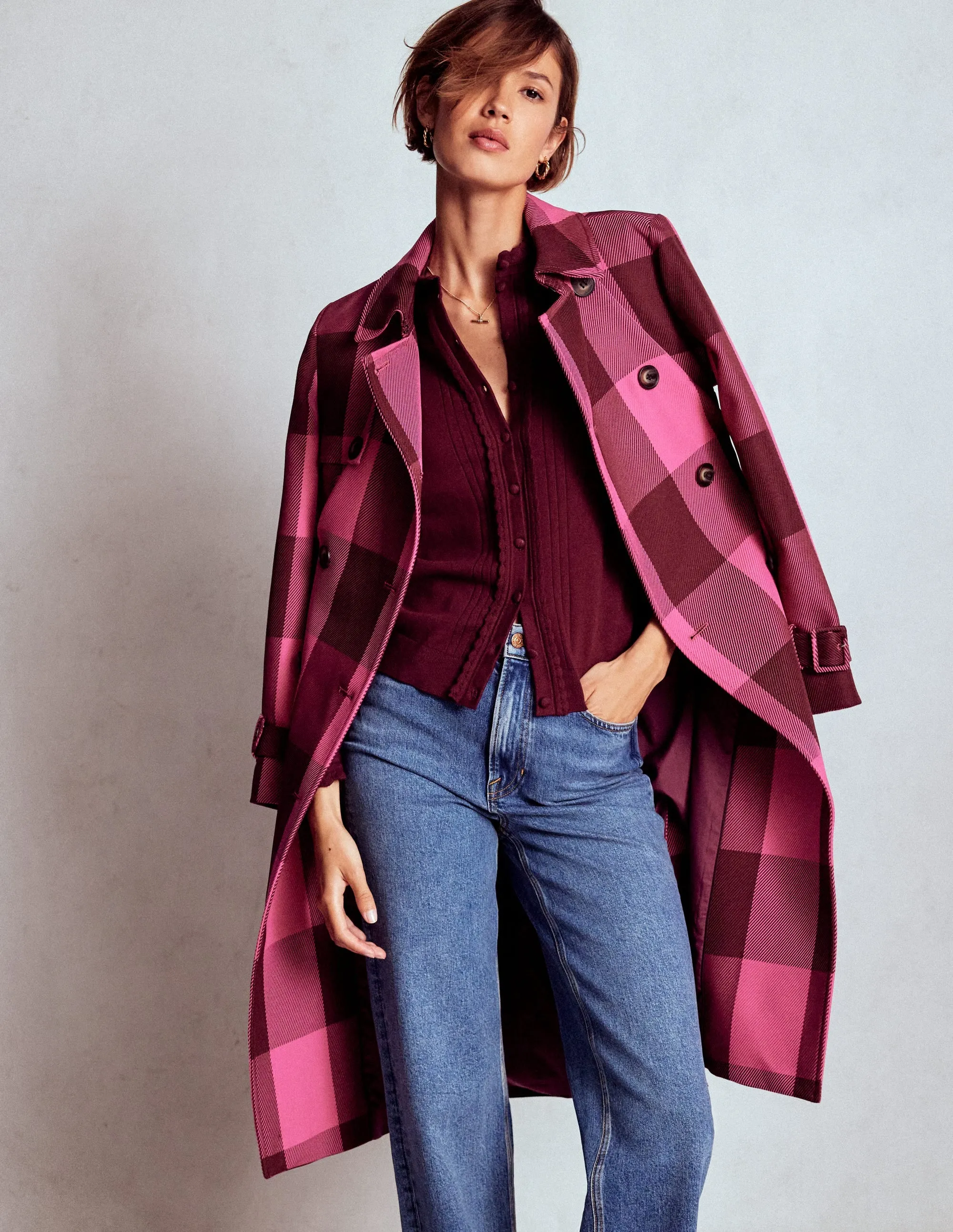 Chunky Cable Knit Angela Cotton Scallop Cardigan-Deep Wisteria